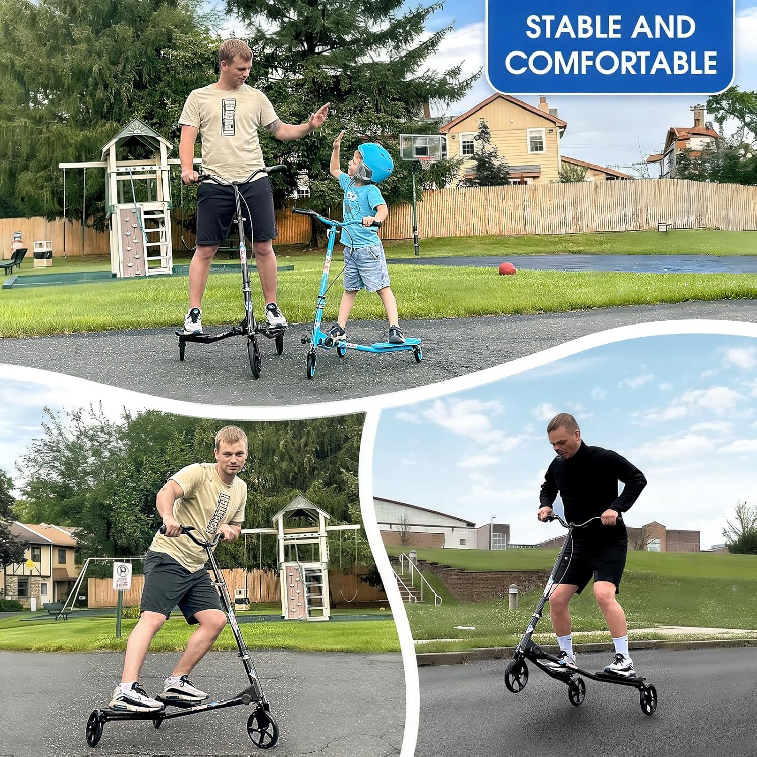 3 Wheel Foldable Scooter Swing Scooter Tri Slider Kick Wiggle Scooters Push Drifting with Adjustable Handle for Teen/Man/Woman Age 12+(Max. 220 lbs)