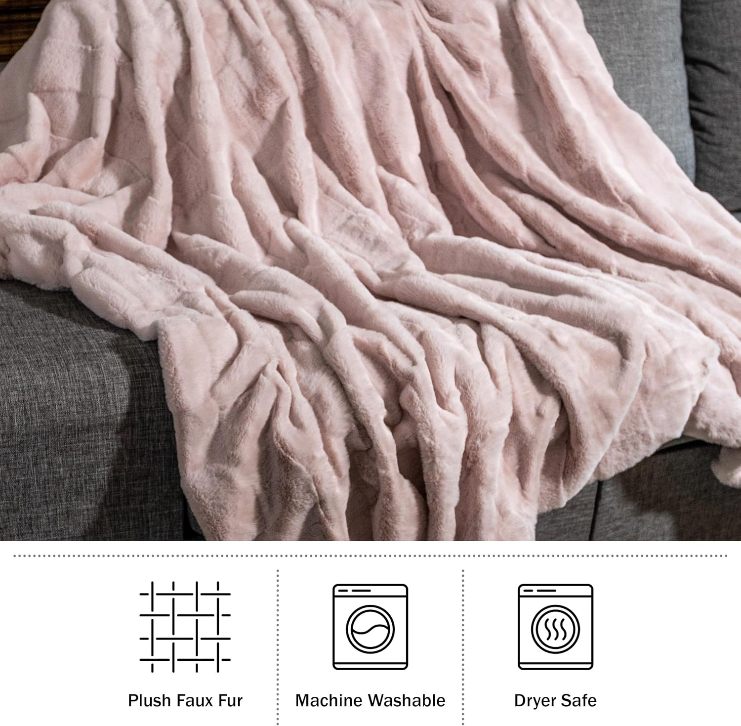 Lavish Home Faux Fur Blanket - 60x80-Inch Queen Size Throw Blanket with Plush Faux Fur Front and Mink Back - Bedding for Sofas and Beds (Pink) - Image 3