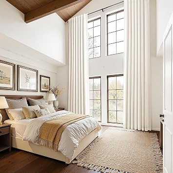 Joywell Natural 100% Blackout Extra Long Curtains with Back Tab 11ft Cream Linen Blended Room Darkening High Living Room Drapes 132 inch for High Ceiling or Long Window 1 Panel, 52x132 Inch