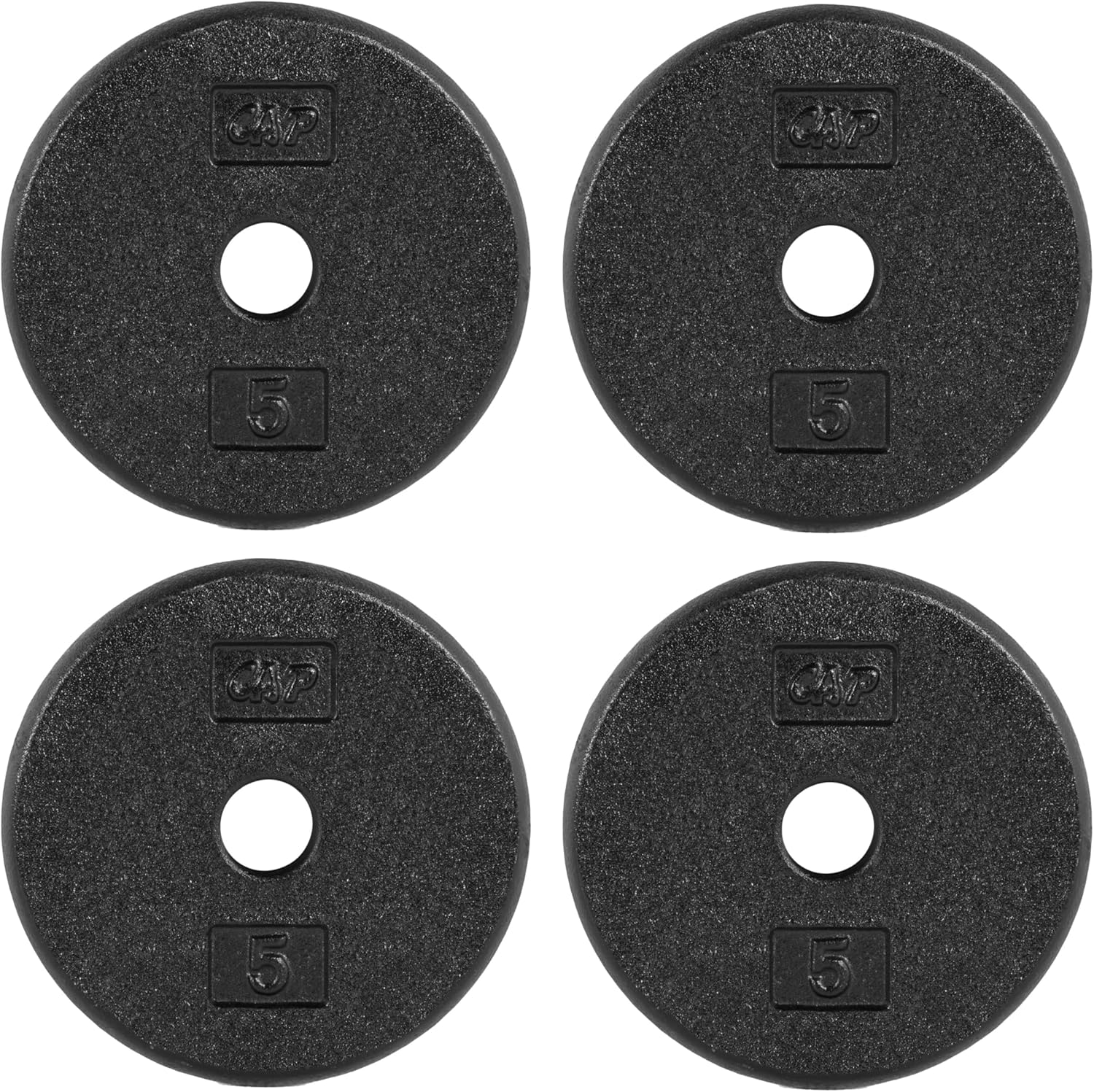 CAP Barbell Standard 1-Inch Cast Iron Weight Plates - Singles & Sets | 1.25-50 lbs | Multiple Options Black 5 lb - Set of 4