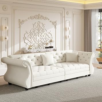 97.6 King Size Pull Out Sofa Bed, Velvet 3-in-1 Convertible Sleeper Sofa Bed, Chesterfield Rolled Arm, Flower Tufted, Oversized Deep Seat Loveseat Sofa for Living Room, Apartment, Beige