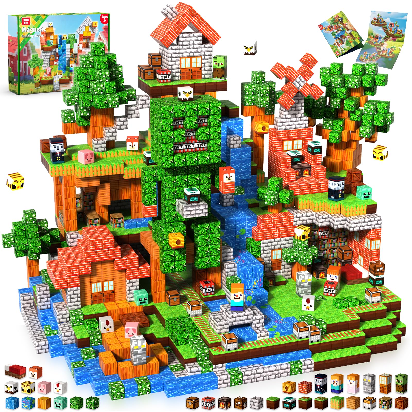 Goody King Blocchi Magnetici 300 Pezzi - Tema Biblioteca nella Foresta con Animali e Strada - Gioco di Costruzioni Magnetiche per Bambini- Giocattolo Montessori 3-9 Anni - Regalo STEM per Bambini