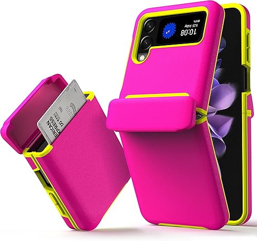 X-FOUR Funda para Galaxy Z Flip 4 con protección de bisagra ranura para tarjeta Funda para Samsung Galaxy Z Flip 4 5G con tarjetero a prueba de