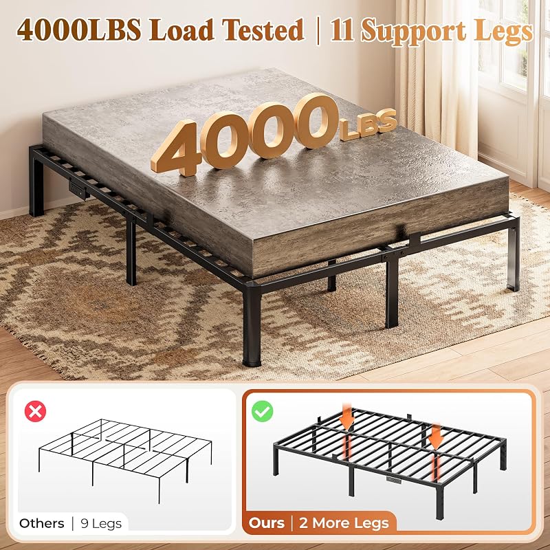 PRAISUN 4000LBS Queen Bed Frame with Charging Station, 14 inch Bedframe image 4