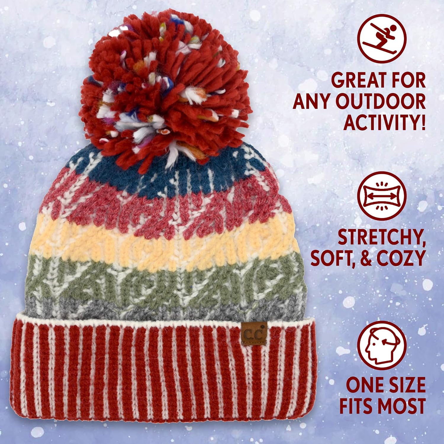 Funky Junque Beanie Winter Cap for Women Warm Cozy Knit with Pom Pom