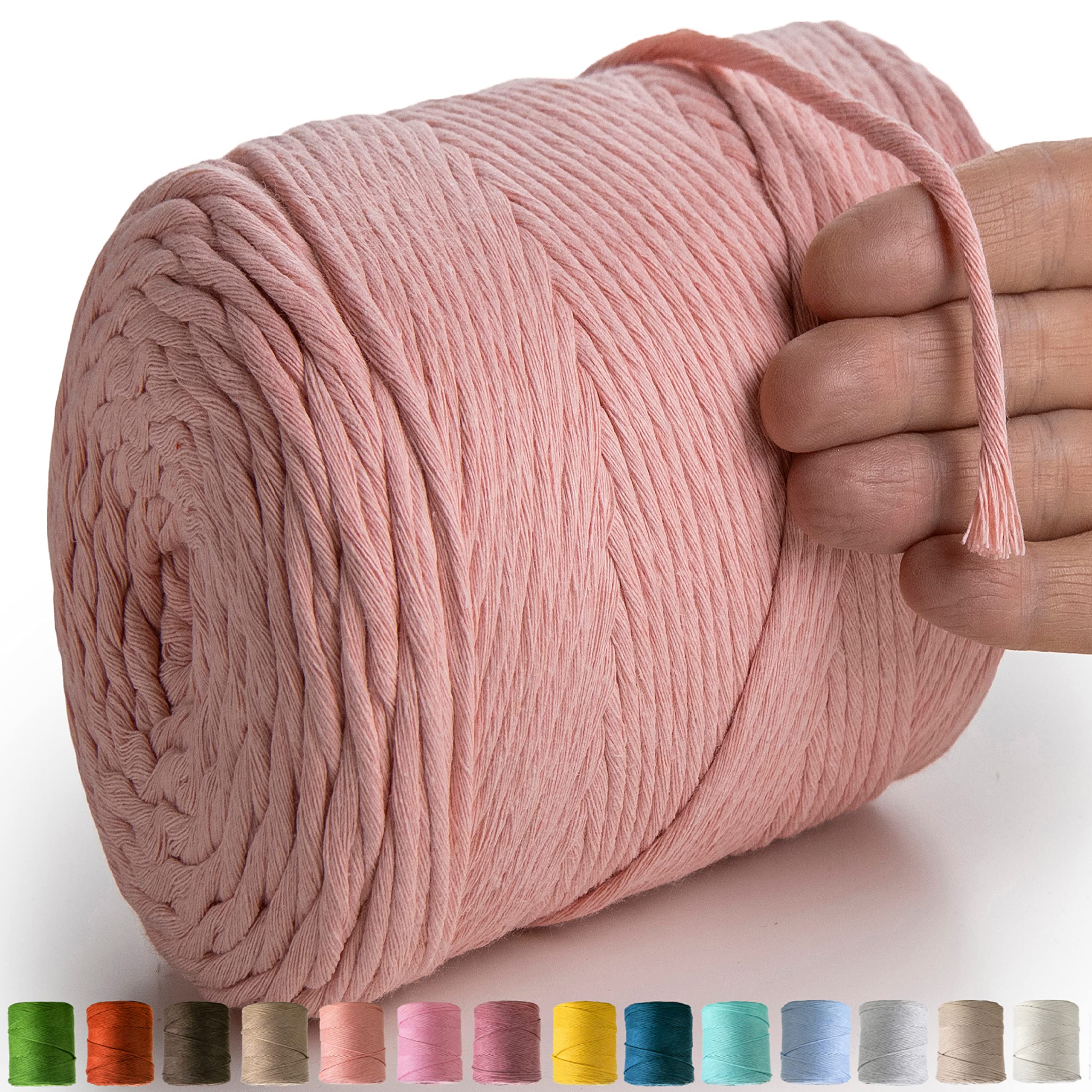 'MeriWoolArt® Natural Macrame Yarn, 4 mm, Colourful, 225 m, Super Soft Cotton Yarn