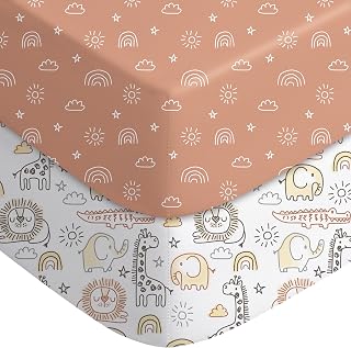 Yoofoss 2 Pack Fitted Crib Sheets Boys Girls 52x28 Ultra Soft Breathable Microfiber Animal World Standard Crib Toddler Mattress