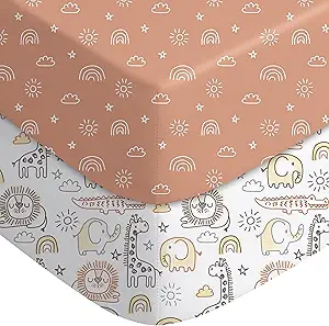 Yoofoss Baby Crib Sheets 2 Pack for Boys and Girls - 52x28 Fitted Crib Sheet Neutral Fits for Standard Crib and Toddler Mattress, Ultra Soft Breathable Microfiber Animal World
