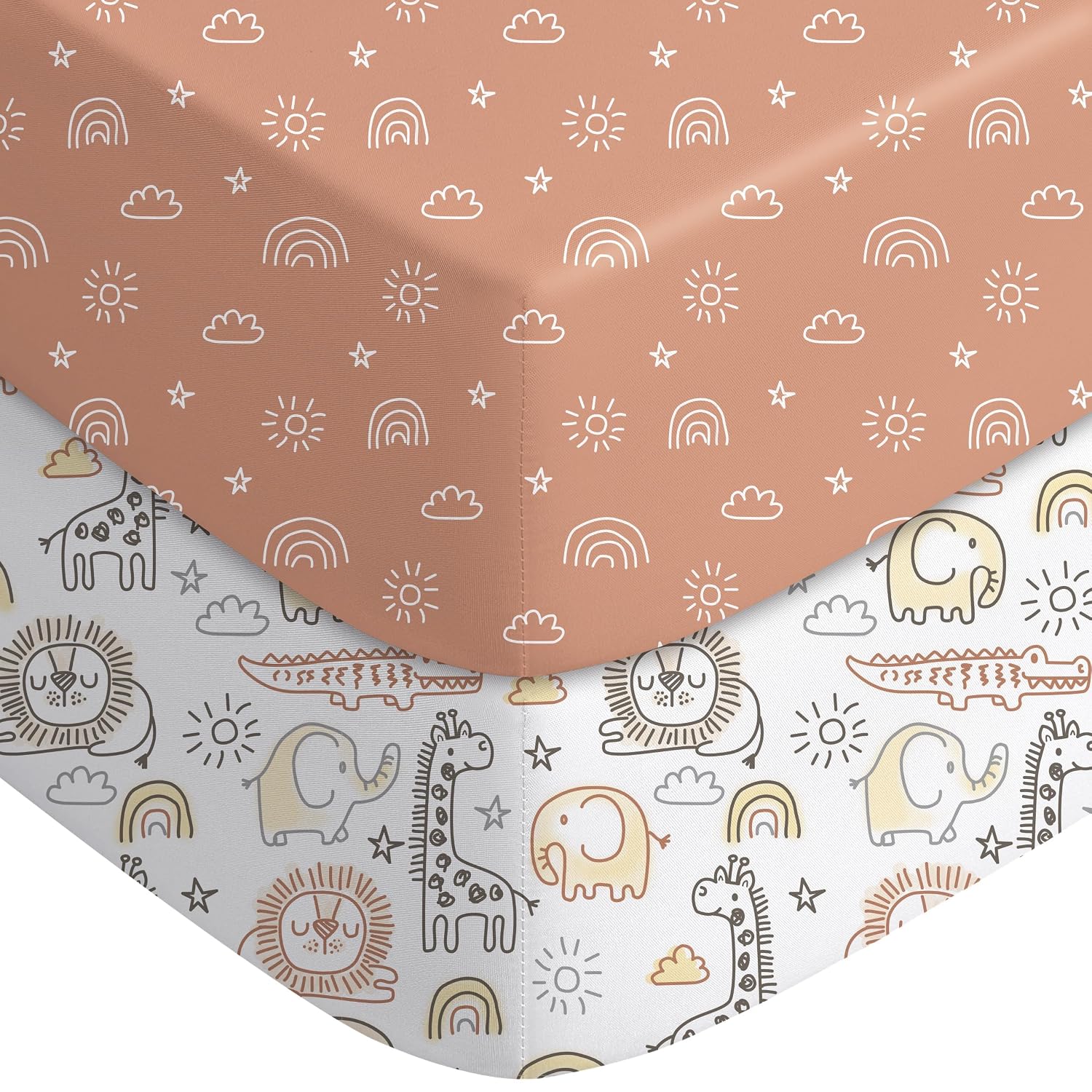 Yoofoss Baby Crib Sheets for Boys Girls, Fitted Crib Sheet 2 Pack for Standard Crib and Toddler Mattress, Super Soft Microfiber Baby Sheet 28x52x8in