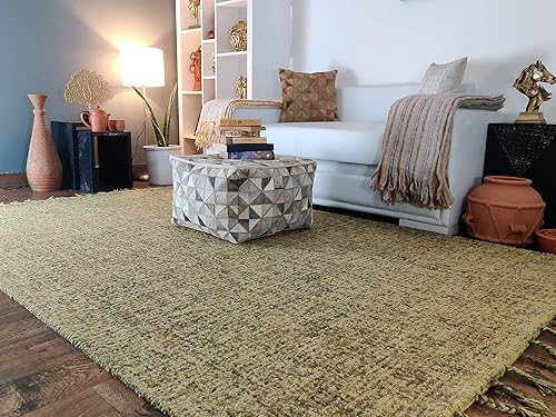 Miniatura 2 de LOOMINAIRE Alfombra hecha a mano Nomad de lana dorada de fibra natural de fácil mantenimiento para sala de estar, cama, habitación familiar (2 pies