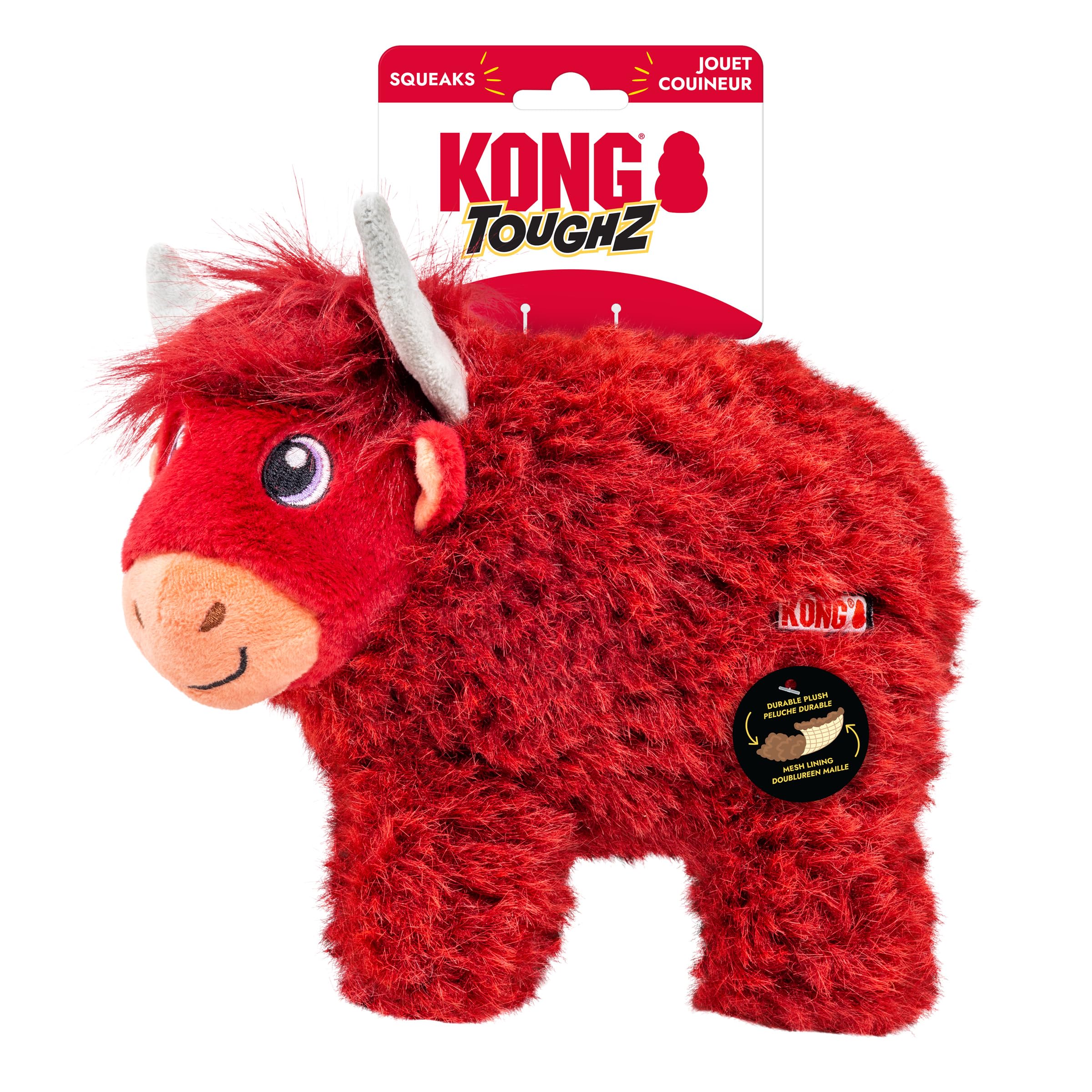 KONG Toughz Durable Plush Dog Toy - Long-Lasting Soft Chew Toy for Aggressive Chewers, Safe & Interactive for Dogs (Highland Cow)
