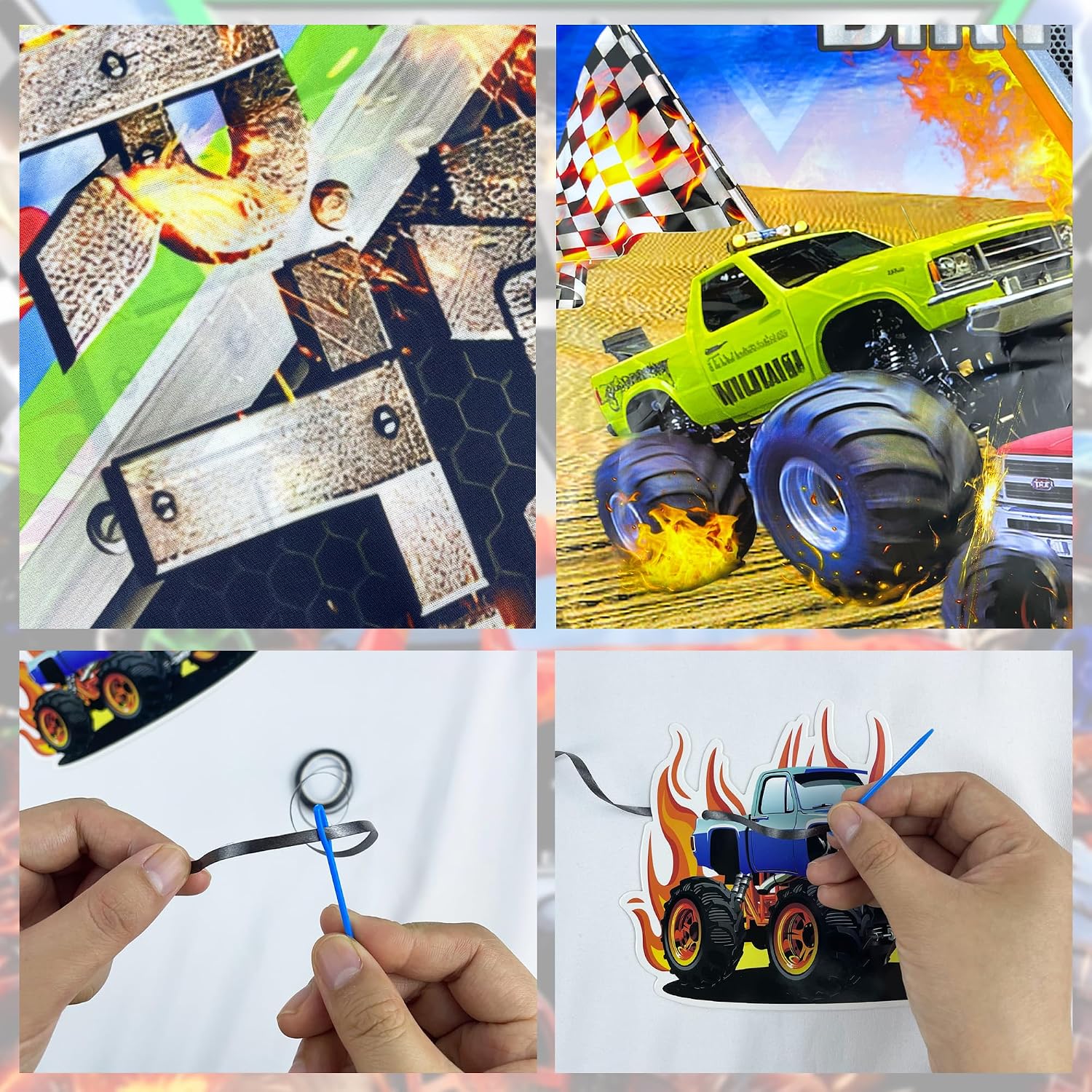 Truck Birthday Party Decorations Truck Theme Party Supplies 3 PCS Set with Banner Tablecloth Backdrop for Boys Birthday Decor