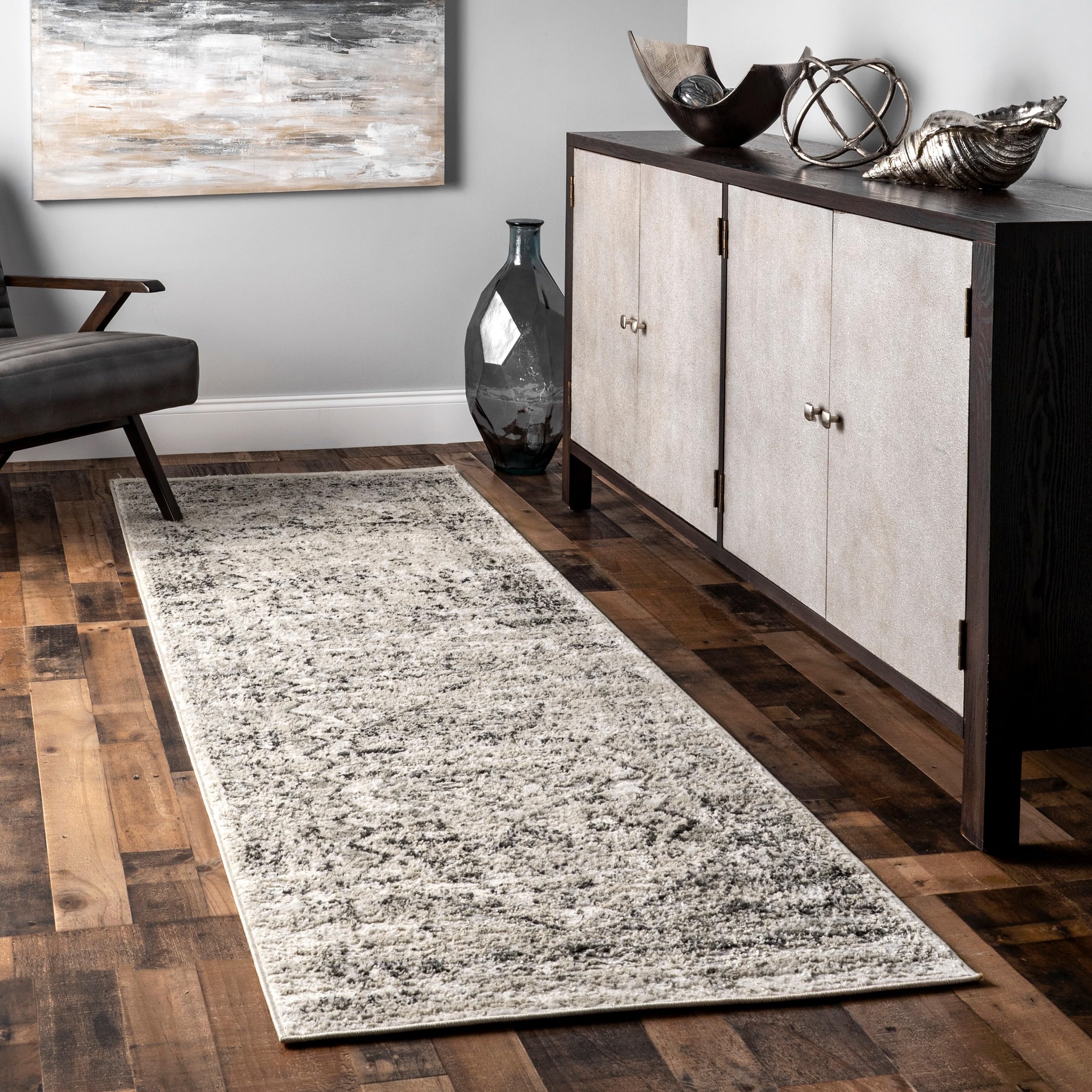Tapis vintage argenté nuLOOM Shaunte motif moucheté déco maison 15x30