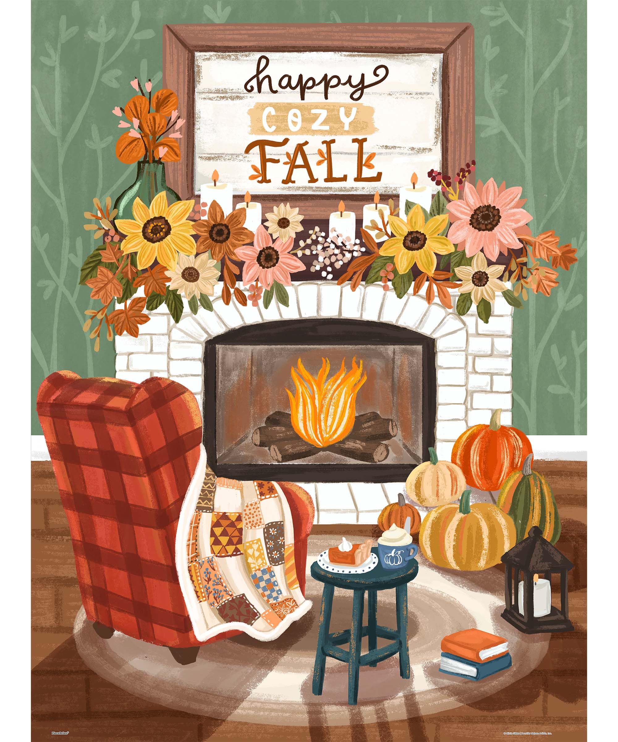 PieceRelax PieceClicks Plastic Jigsaw Puzzles for Adults 1000 Pieces - Olivia Gibbs - Cozy Autumn Fireplace - 25.2 X 18.9 Inches, Most Satisfying Table Games, No Glue Needed [U1095]
