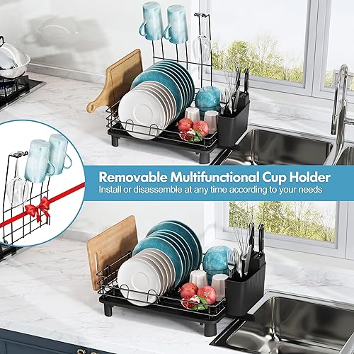Miniatura 2 de romision Escurridor de platos, escurridor de platos para encimera de cocina, escurridor de platos de acero inoxidable con soporte único extraíble