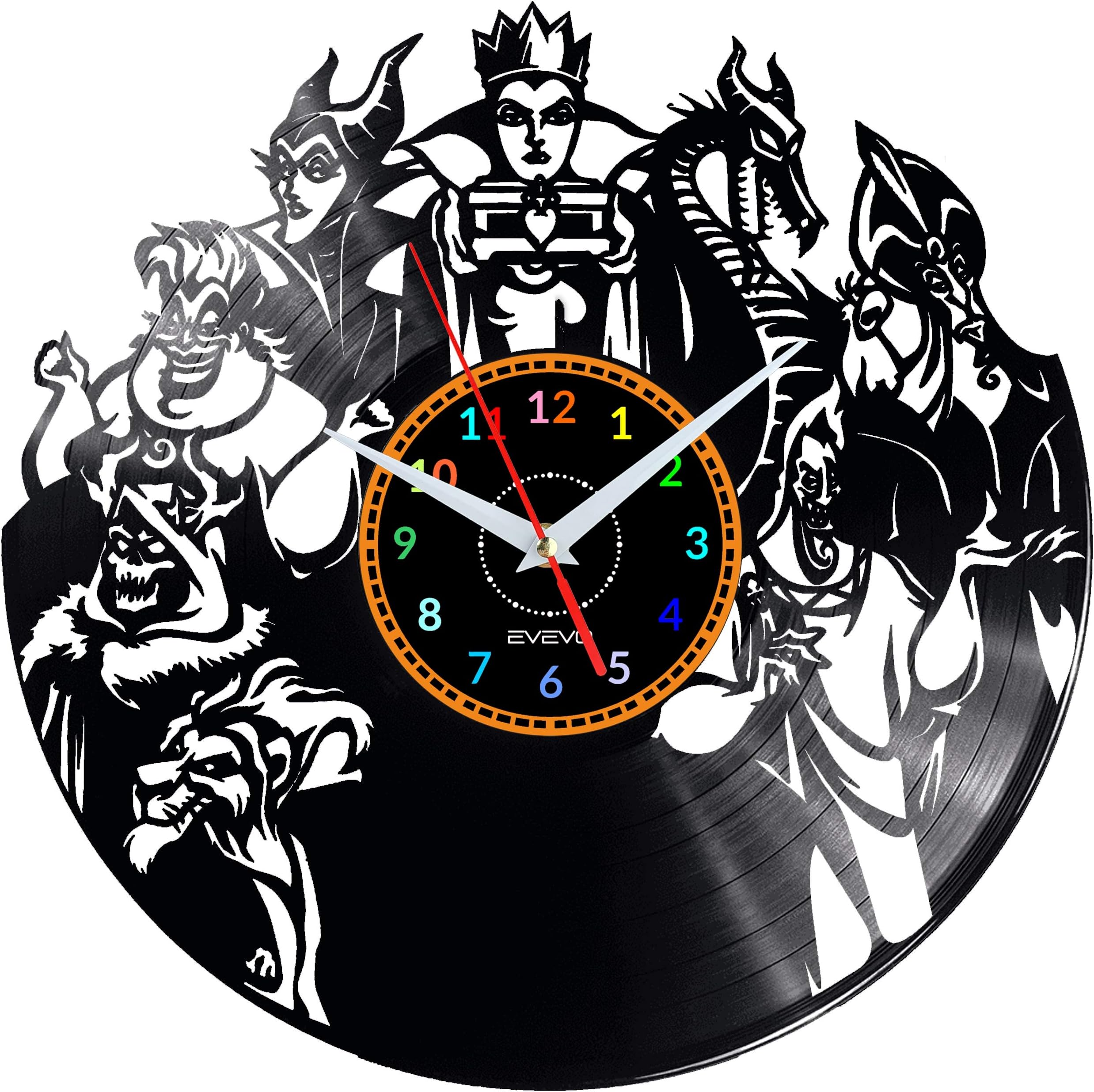 EVEVO DISNEY VILLAINS Wall Clock DISNEY VILLAINS Vinyl Clock Vintage Silhouette Record Handmade Gift Home Wall Clock Interior Decor Art Clock Vinyl Record Clock