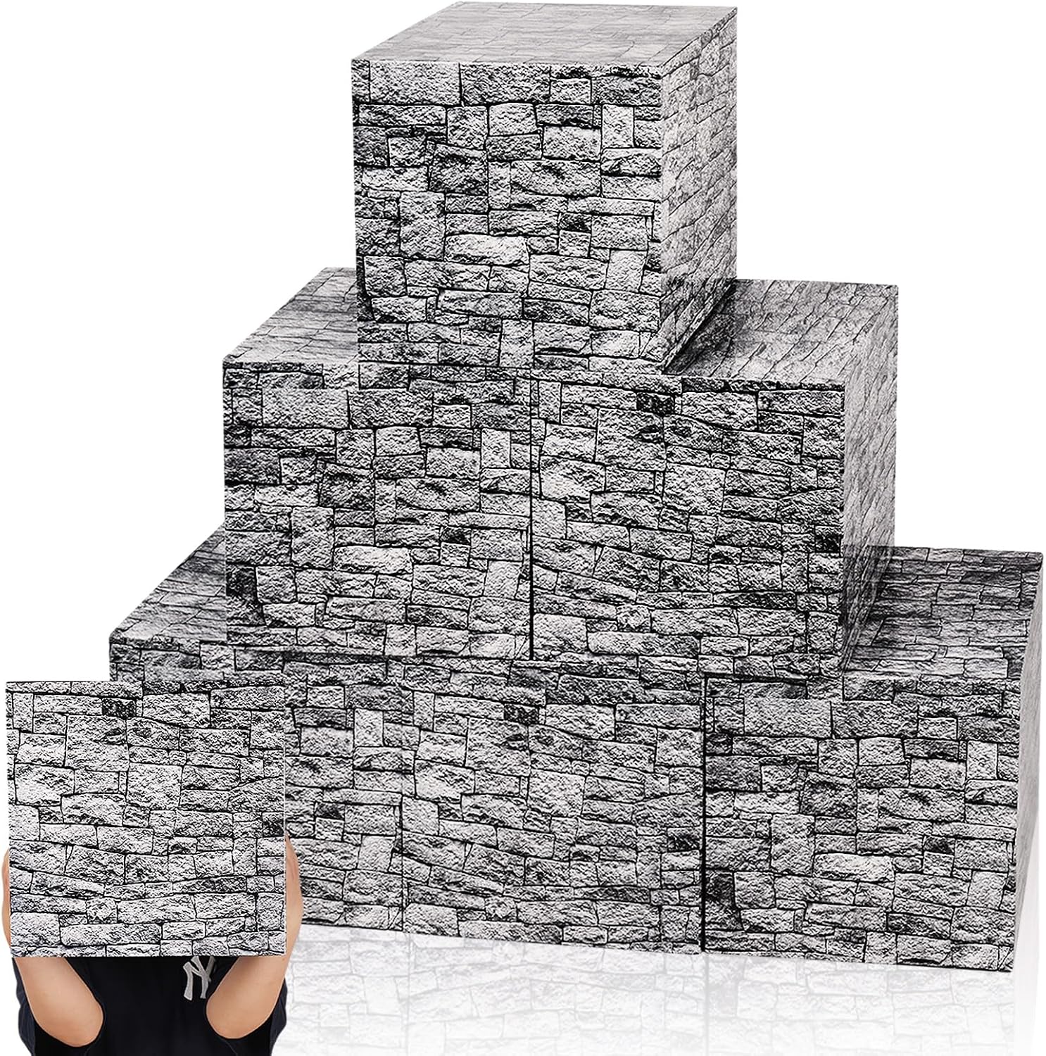 Kosiz 6 Pcs Castle Boxes Party Decorations 11.8 Stone Pattern Paper Box Stone Wall Block Gothic Backdrop Medieval Trunk or Treat for Halloween Renaissance Knight Wizard Party