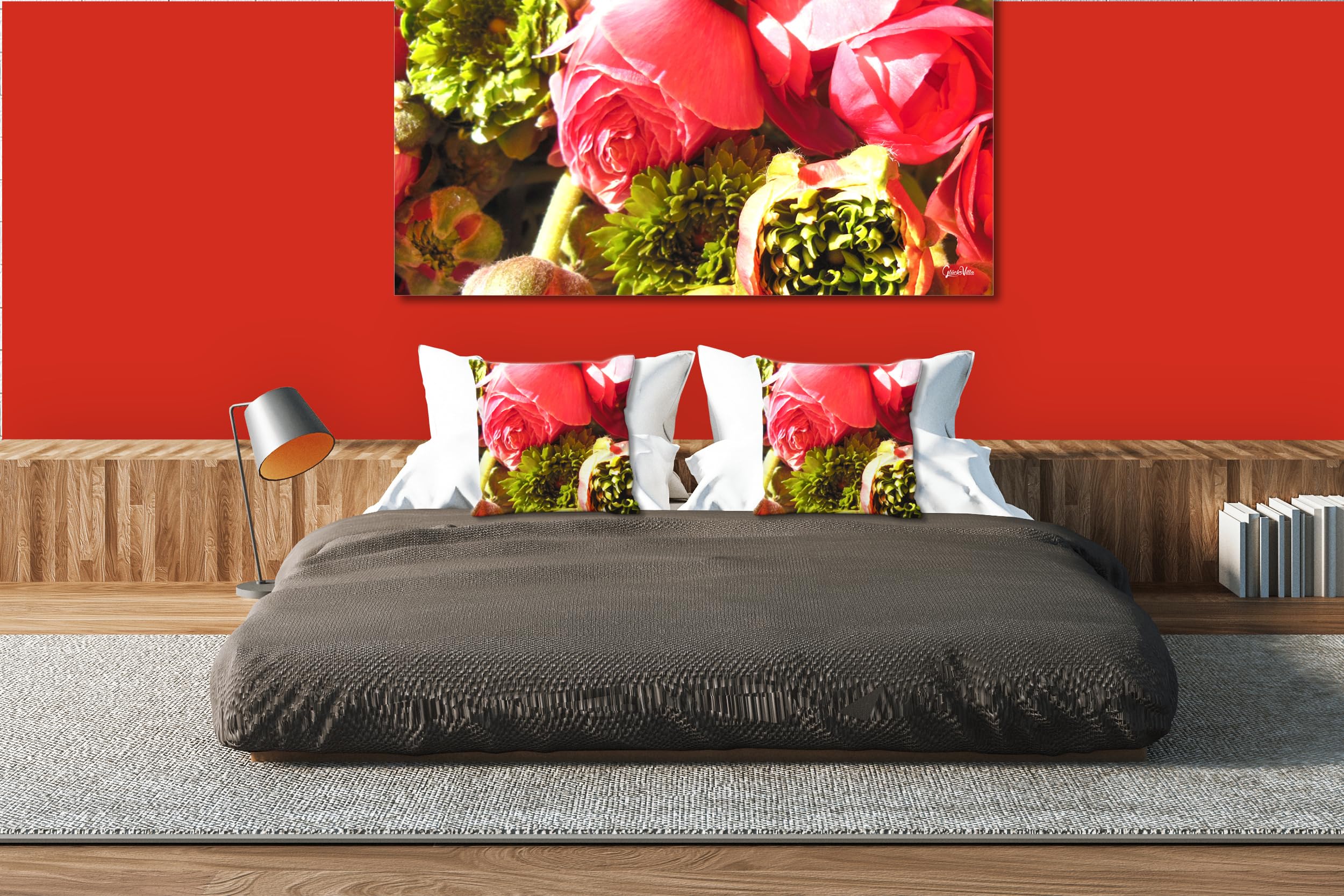 Pfingstrosen - Foto-Kissen-Hülle Set (2 STK.) 40 x 40 cm | Kissen-Bezüge - passend zu Wandbild - Deko-Kissen - Rose Blume Blüte Natur Garten