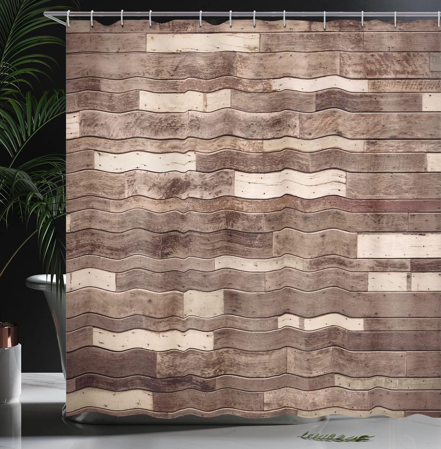 Ambesonne Wooden Print Shower Curtain, Wall Floor Textured Planks Panels Art Grain Cottage Lodge Hardwood Pattern, Cloth Fabric Bathroom Decor Set with Hooks, 69" W x 70" L, Brown