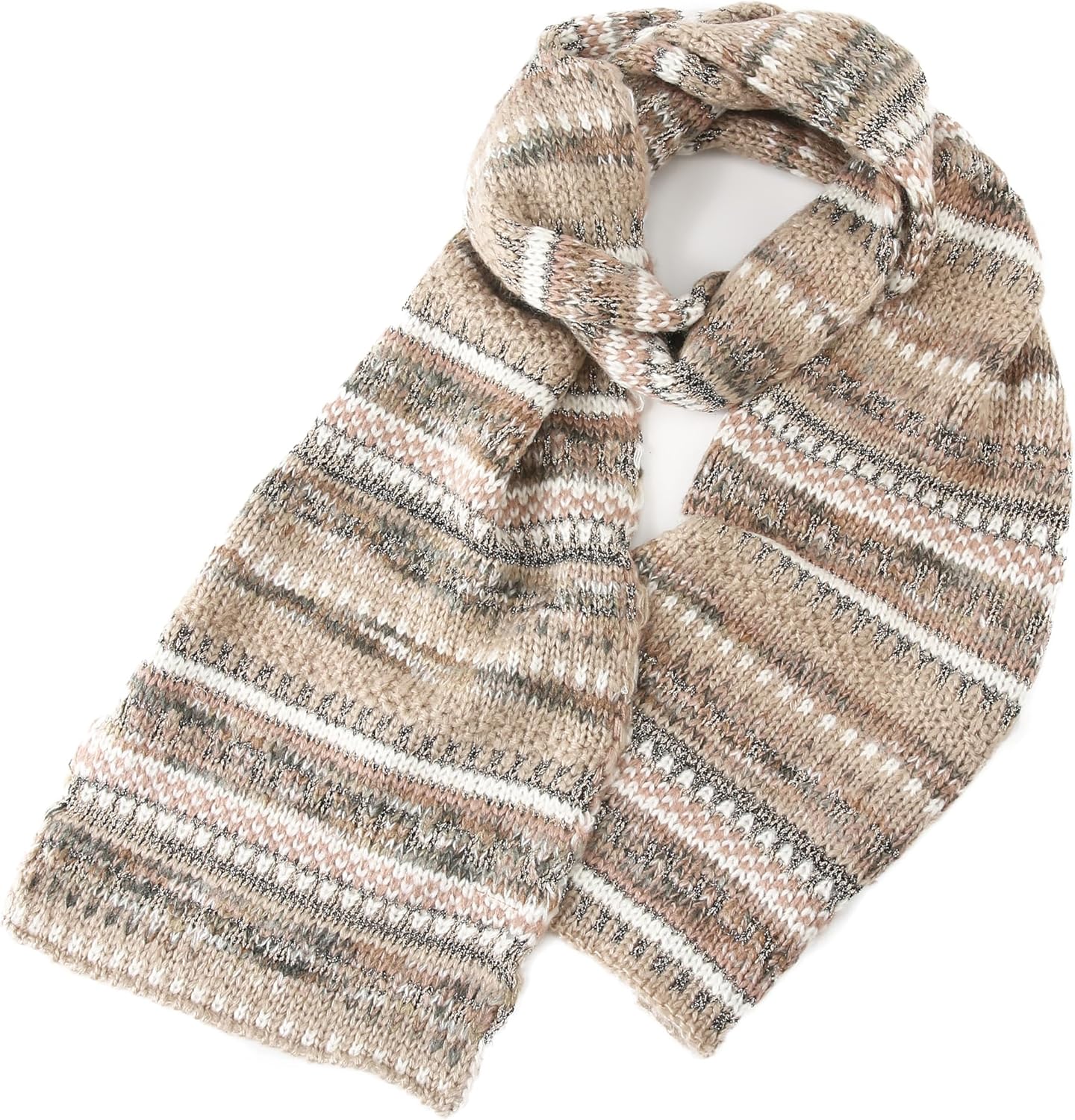 Ted Baker, Women's, Acrylic Lurex, Scarf, Grey, Fair Isle Knit, 25 CM x 185 CM