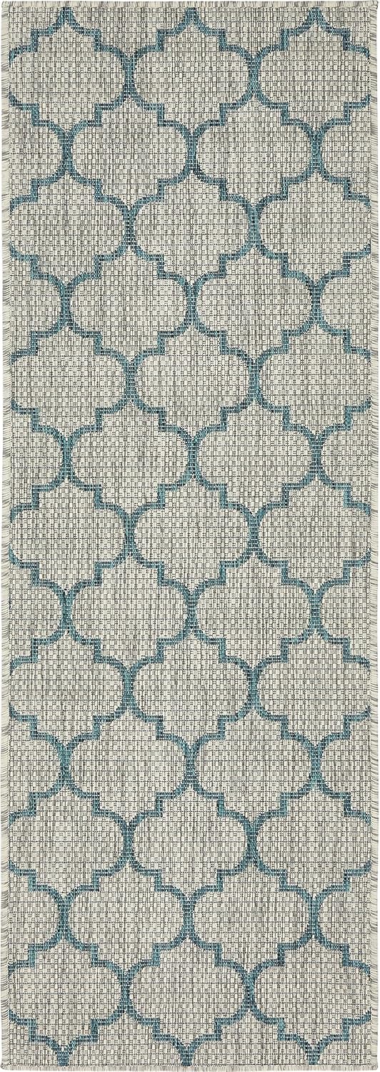Gray Trellis Synthetic Flat Woven Outdoor Runner Rug