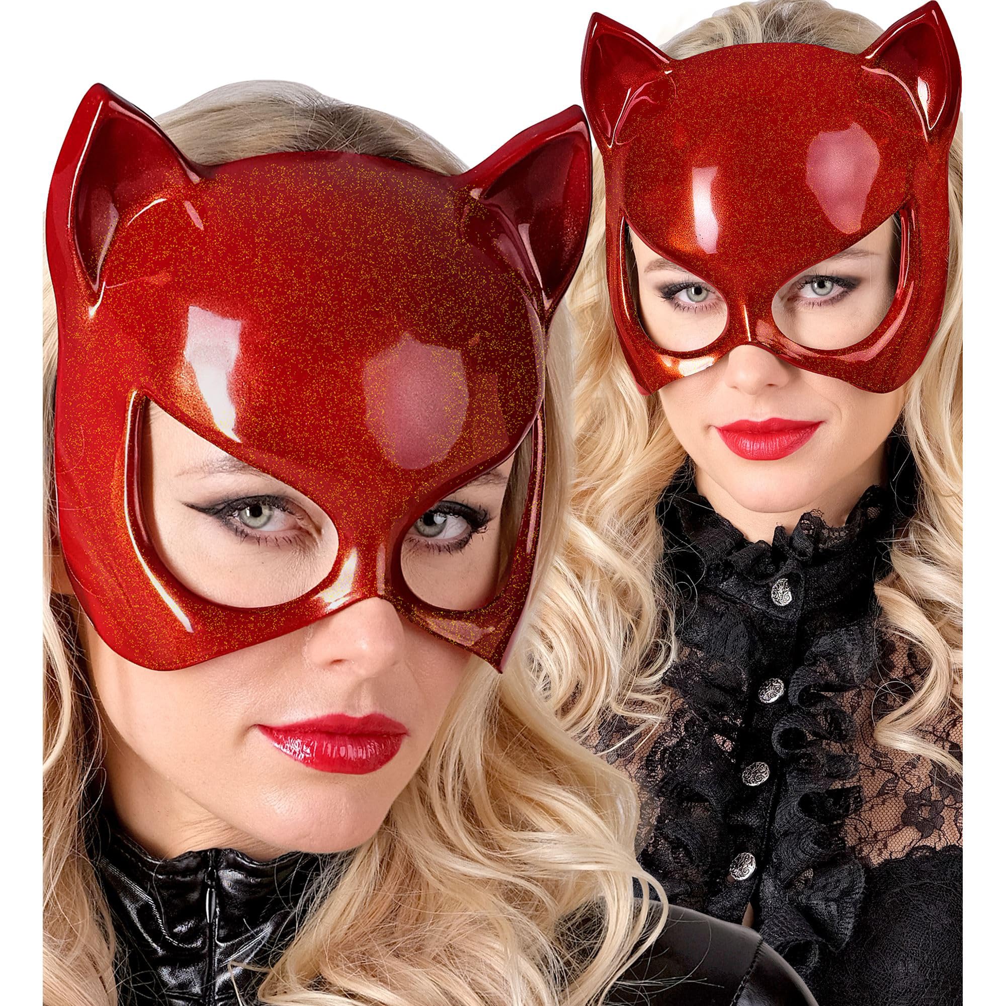 W WIDMANN MILANO Party Fashion - Eye Mask Cat Half Mask Face Mask Accessory for Carnival Costume, Red - Image 3
