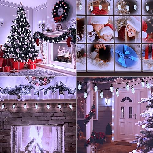 Miniatura 6 de Toodour C9 - Luces de Navidad para exteriores, 33 pies, 50 luces LED facetadas de fresa decorativas para techo, jardín, fiesta, boda, decoración de