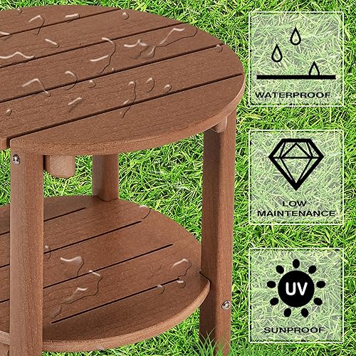 Miniatura 228 de LZRS Mesa auxiliar para exteriores, mesa auxiliar ovalada Adirondack doble con almacenamiento de 2 niveles, mesas auxiliares de HDPE para patio
