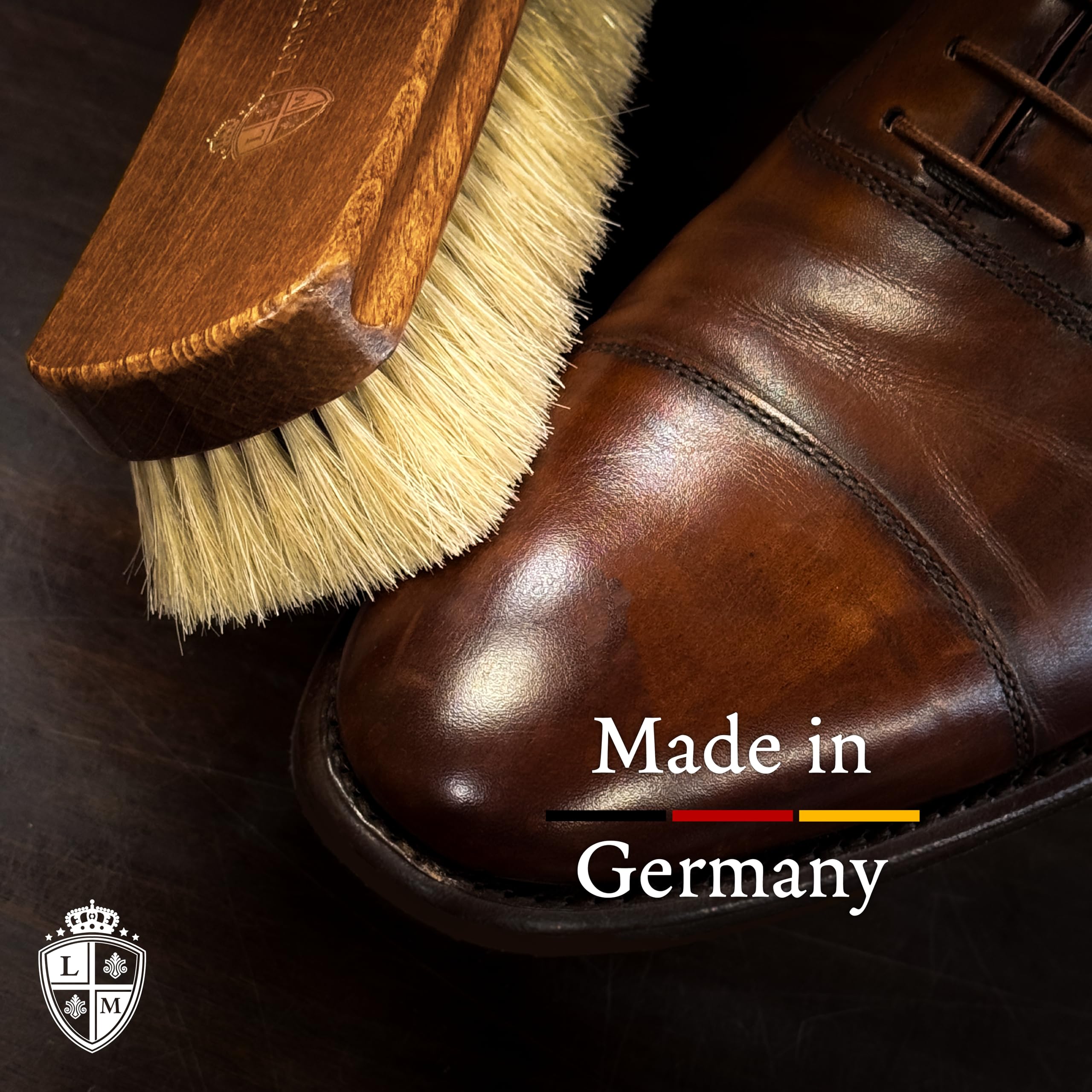 Langer & Messmer 5er Schuhbürsten Set Essential aus Ross- und Ziegenhaar für die professionelle Schuhpflege von Schuhen aus Glattleder - enthält Polierbürsten und Cremebürsten
