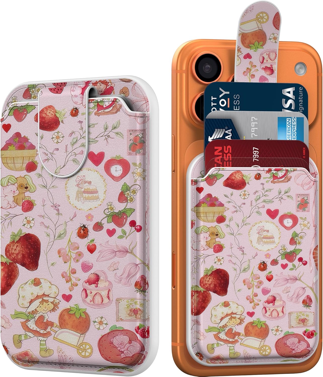 DEENAKIN for MagSafe Wallet, 3 Card Holder With RFID Blocking, Slim Magnetic Wallet for iPhone 17/16/15/14/13/12/11 Series with Cute Trendy Designs, Strawberry Sweetie