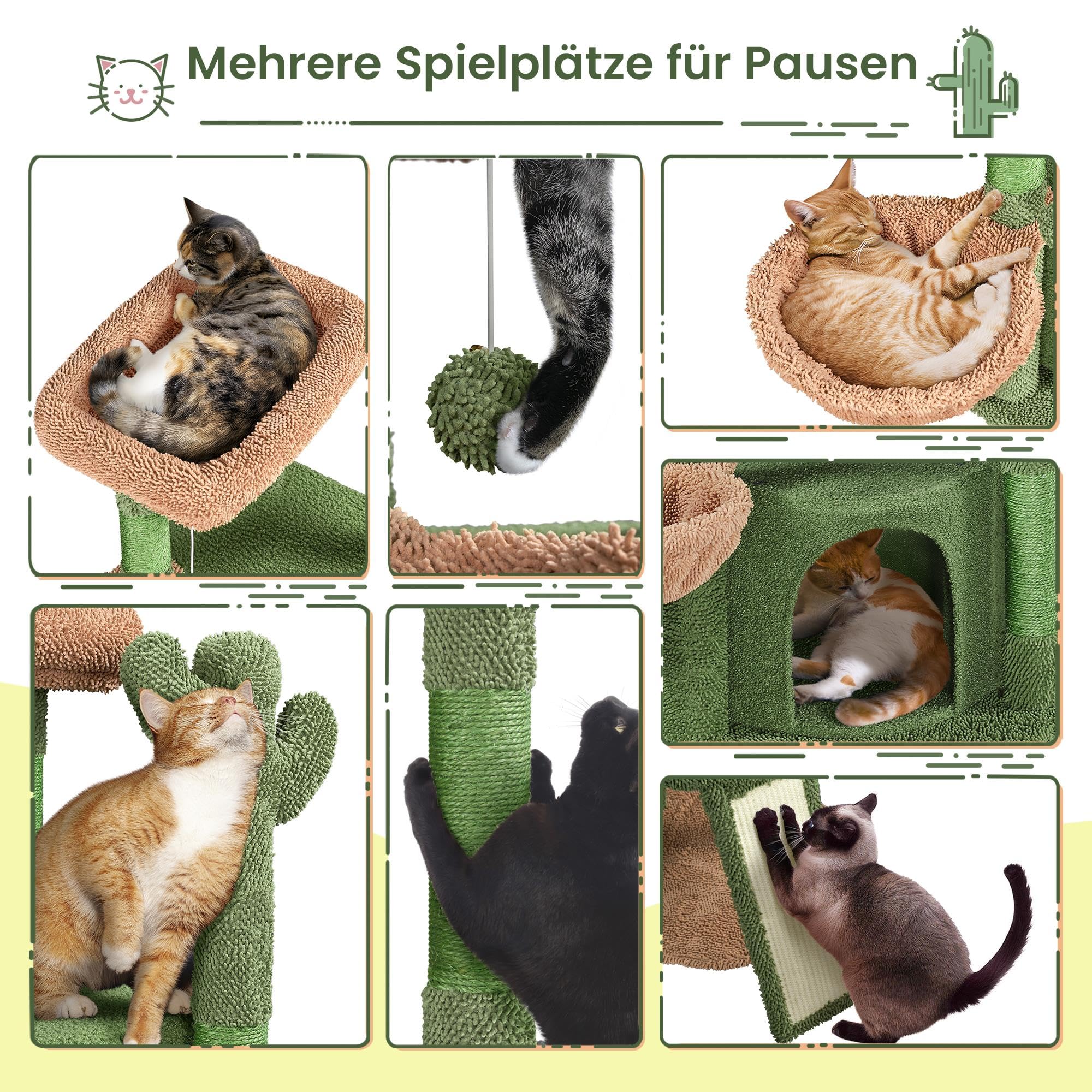 Yaheetech Drzewko dla kota w kształcie kaktusa, stabilne drzewko do wspinaczki dla małych/średnich kotów, wysokość 106,5 cm