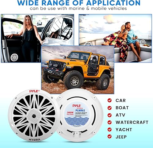 Miniatura 6 de Pyle Altavoces marinos, impermeables, resistentes a la intemperie, doble de 8 pulgadas, marco exterior de 10 pulgadas, potencia de 300 vatios, cono