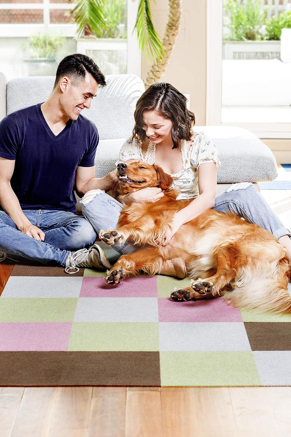 Triluc Carpet Tiles Peel and Stick - Multi-Purpose Floor Mat for Home and Pets, Non-Slip, Vacuum Safe, Machine Washable Pet Mat, 12” x 12” - - 