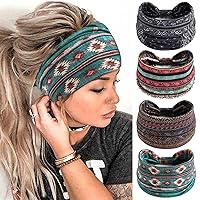 Vista 23 de FULZTEY Diademas Boho para mujer, diademas elásticas vintage con estampado de tela, banda de pelo anudada ancha, bandas de pelo suaves de algodón