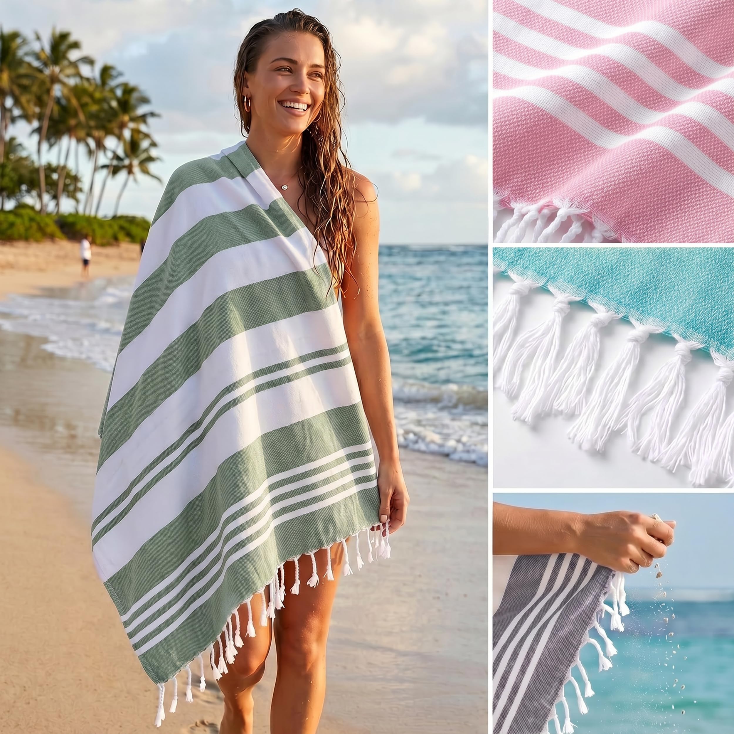 Utopia Towels Türkisches Strandtuch, 100% Baumwolle, übergroß, sandfrei, leicht und schnell trocknend, vorgewaschen für EIN weiches Gefühl, großes Pestemal-Handtuch (kühles Grau, Aqua, Rosa,
