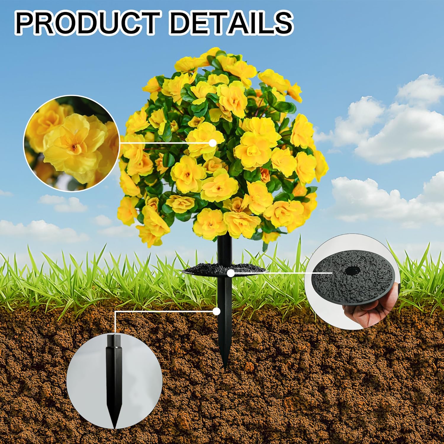 Artificial Flowers for Outdoors, Faux Outdoor Plants Fake Plants Topiary Balls Artificial Outdoor Set of 2 with Ground Spike for Home Front Porch Patio Garden Decor (Yellow)