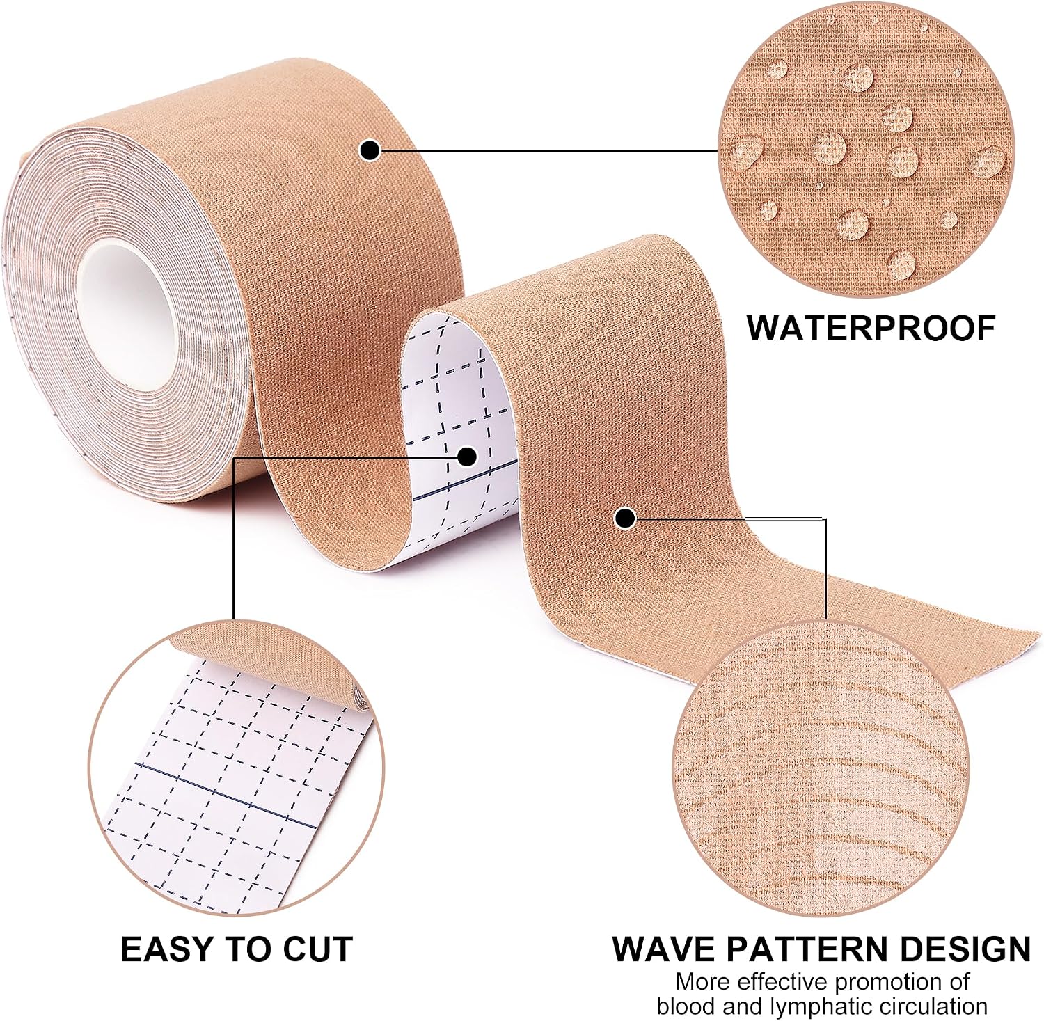 Kinesiology Tape 6 Rolls, Waterproof Kinetic Tape Muscle Tape for Injured Muscle Recovery & Joints Support, 2 Inch x 16.4 Feet Roll (Multicolour)