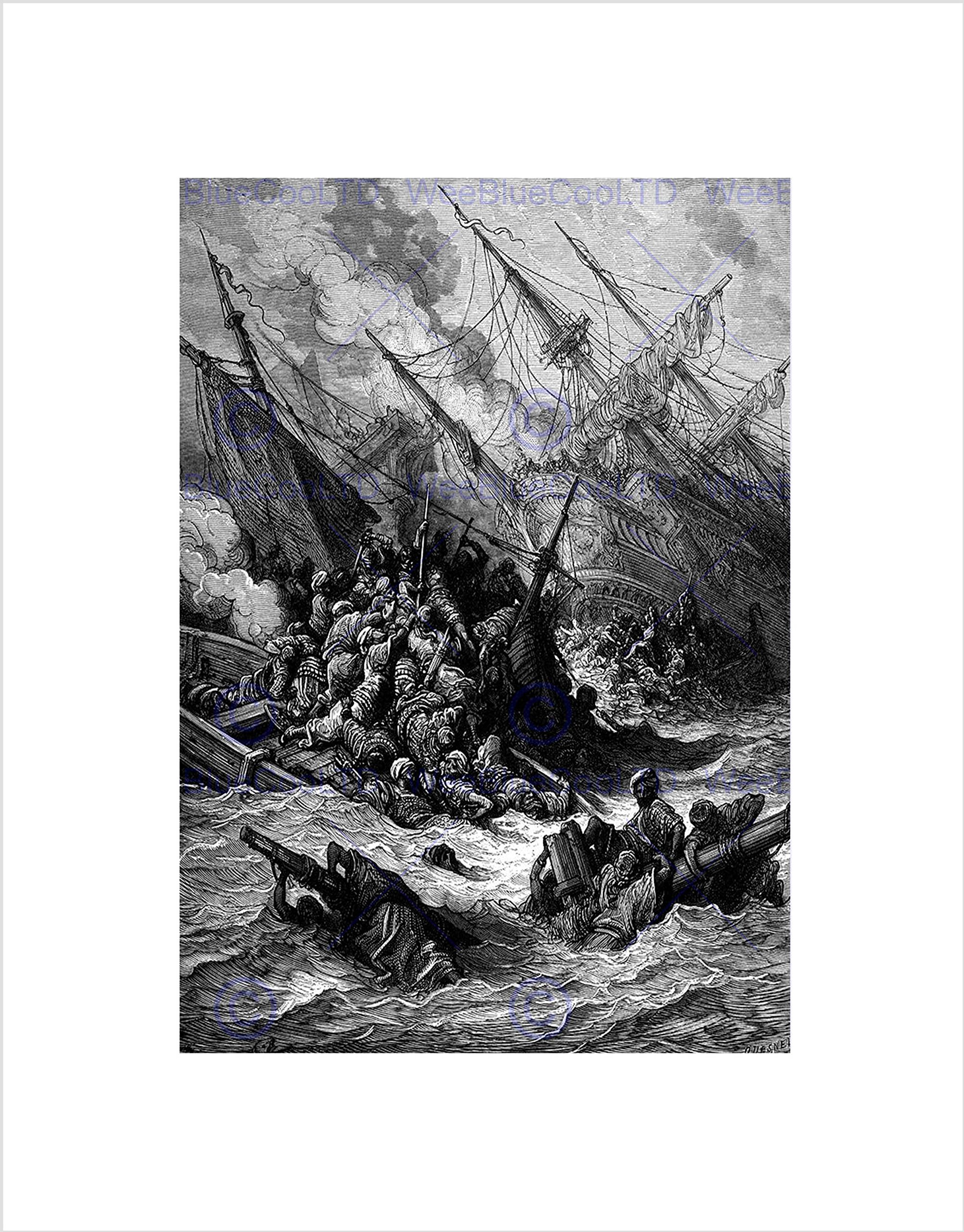Wee Blue Coo Dore Battle Of Lepanto In 1571 Wall Art Print