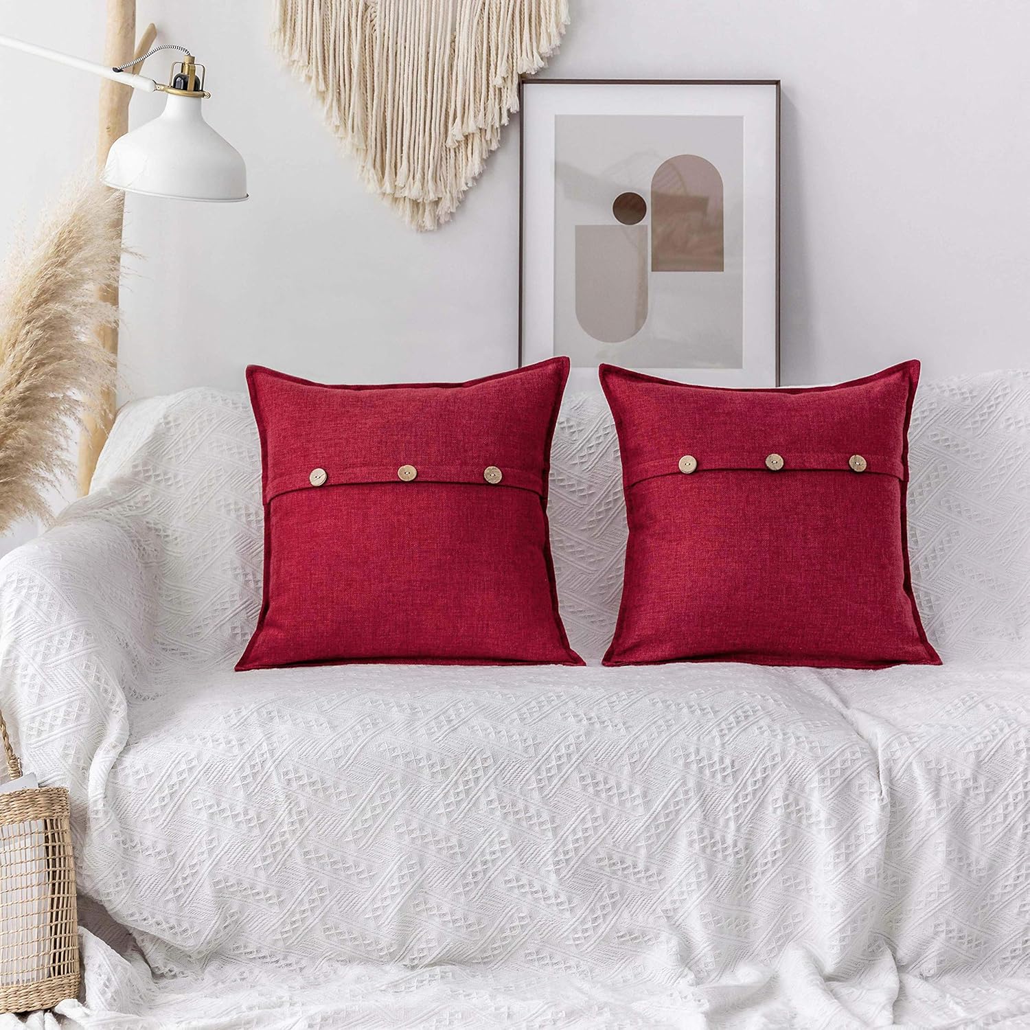 Home Brilliant 24 x 24 Pillow Covers for Button Decorative Euro Sham Large Throw Pillow Covers for Couch Sofa Bedroom, Set of 2, 24x24, Red