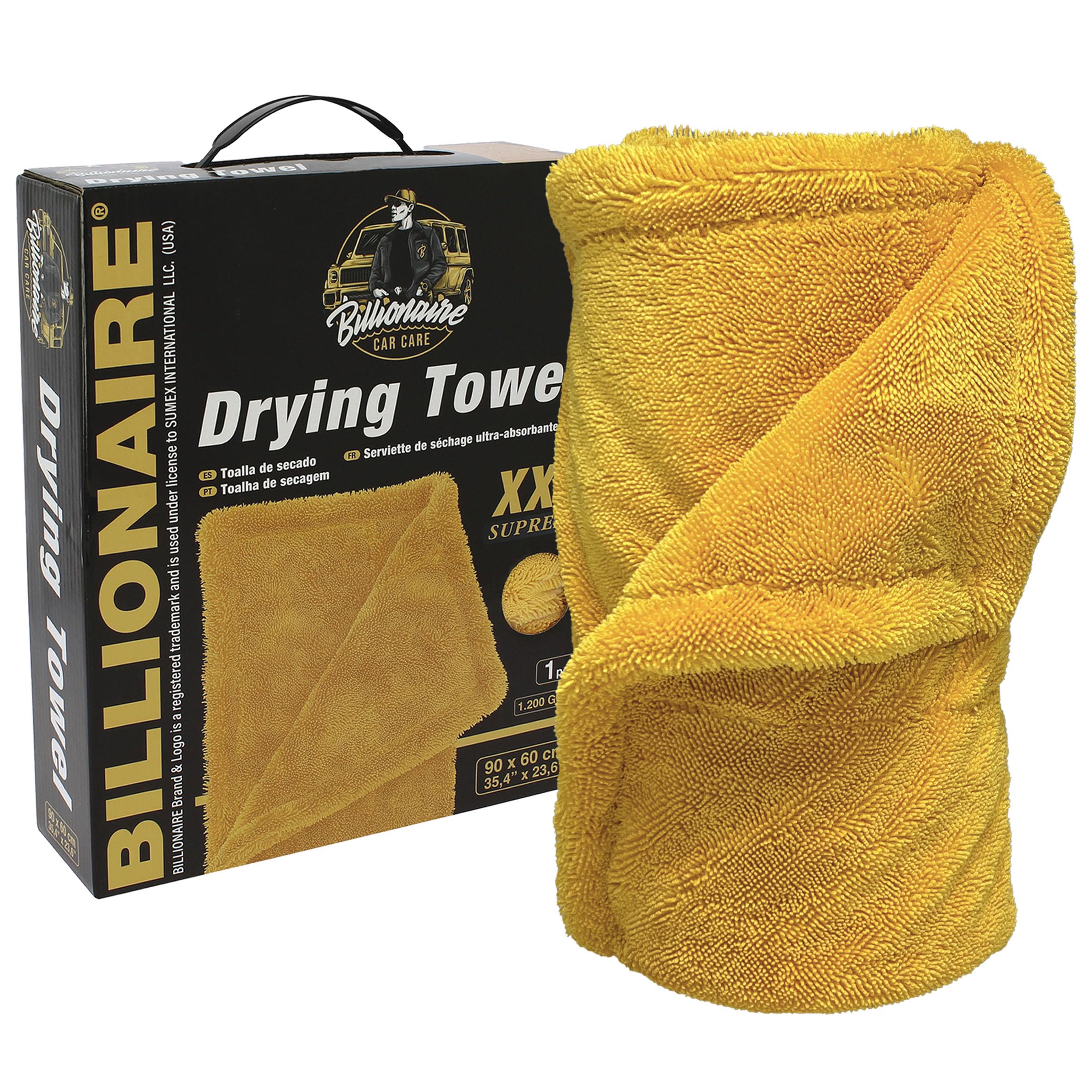 SUMEX Supreme XXL Billionaire Drying Towel 90 x 60 cm 1200 gsm Car Drying Towel Super Absorbent Microfibre Cloth Detailing
