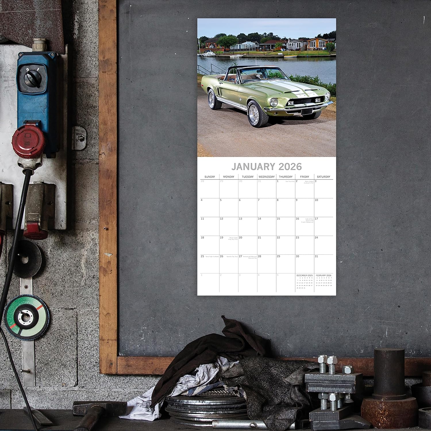 2026 Square Wall Calendar - American Muscle Cars 12 x 12 Inch Monthly View, 16-Month, Transport Theme, Includes 180 Reminder Stickers - Image 2