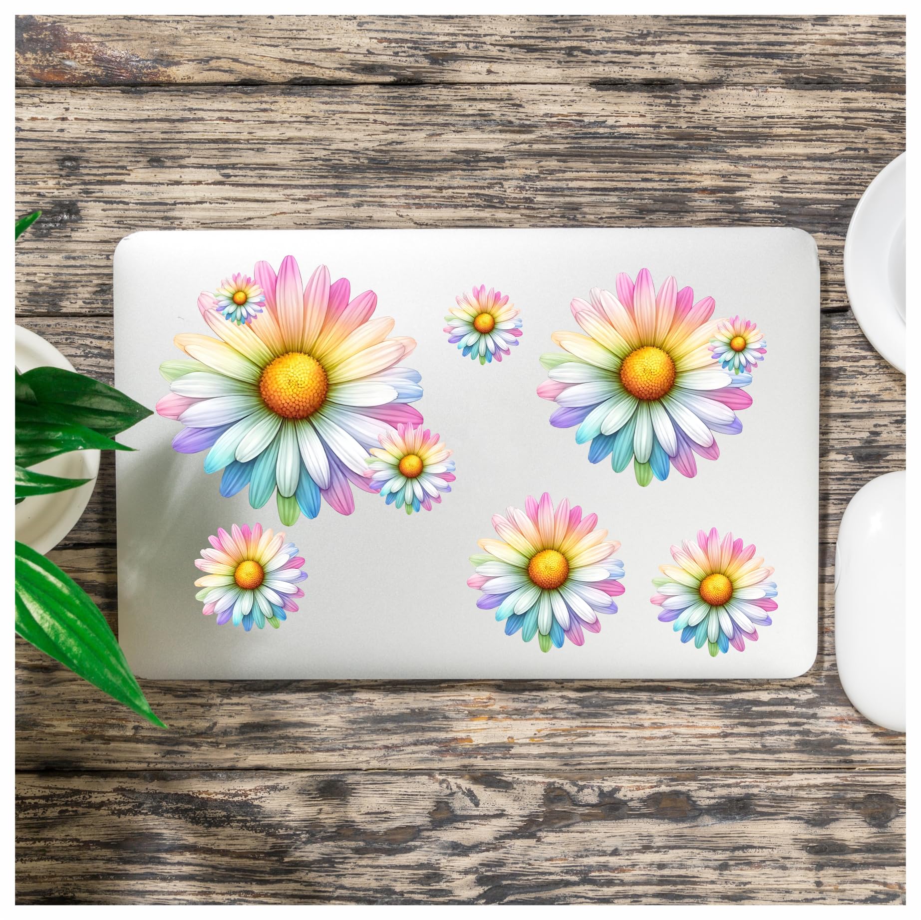 x9 Colourful Daisy Flower Vinyl Sticker, Floral Decal Cover up Marks, Multi-Purpose Ideal for Bin, Car, Laptop, Bike, Wall, Dustbin. Camper Van & More. Weatherproof & Vibrant. (Colourful Daisy)