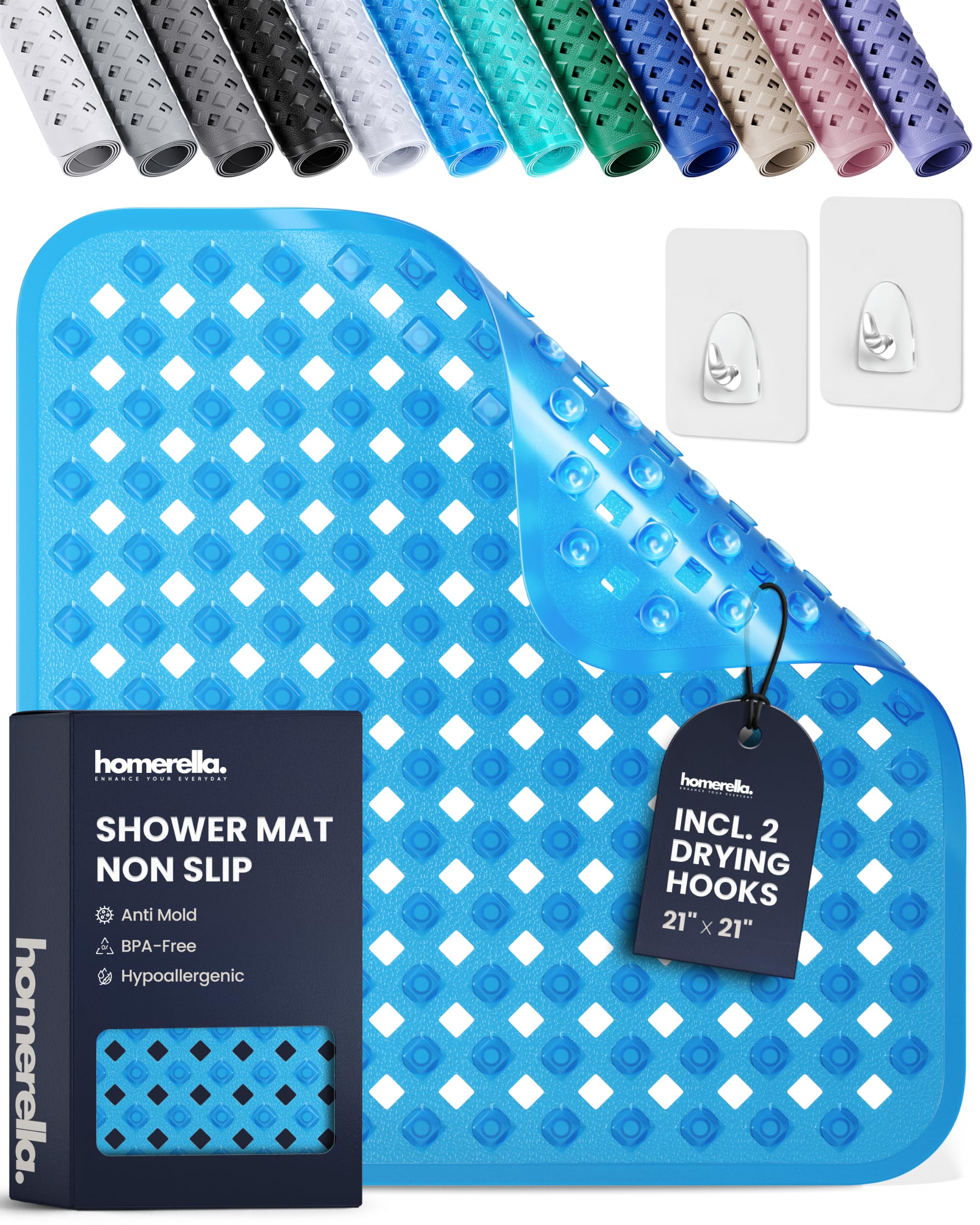homerella Square Shower Mat Non Slip Anti Mold 21x21 Anti Slip Shower Mat