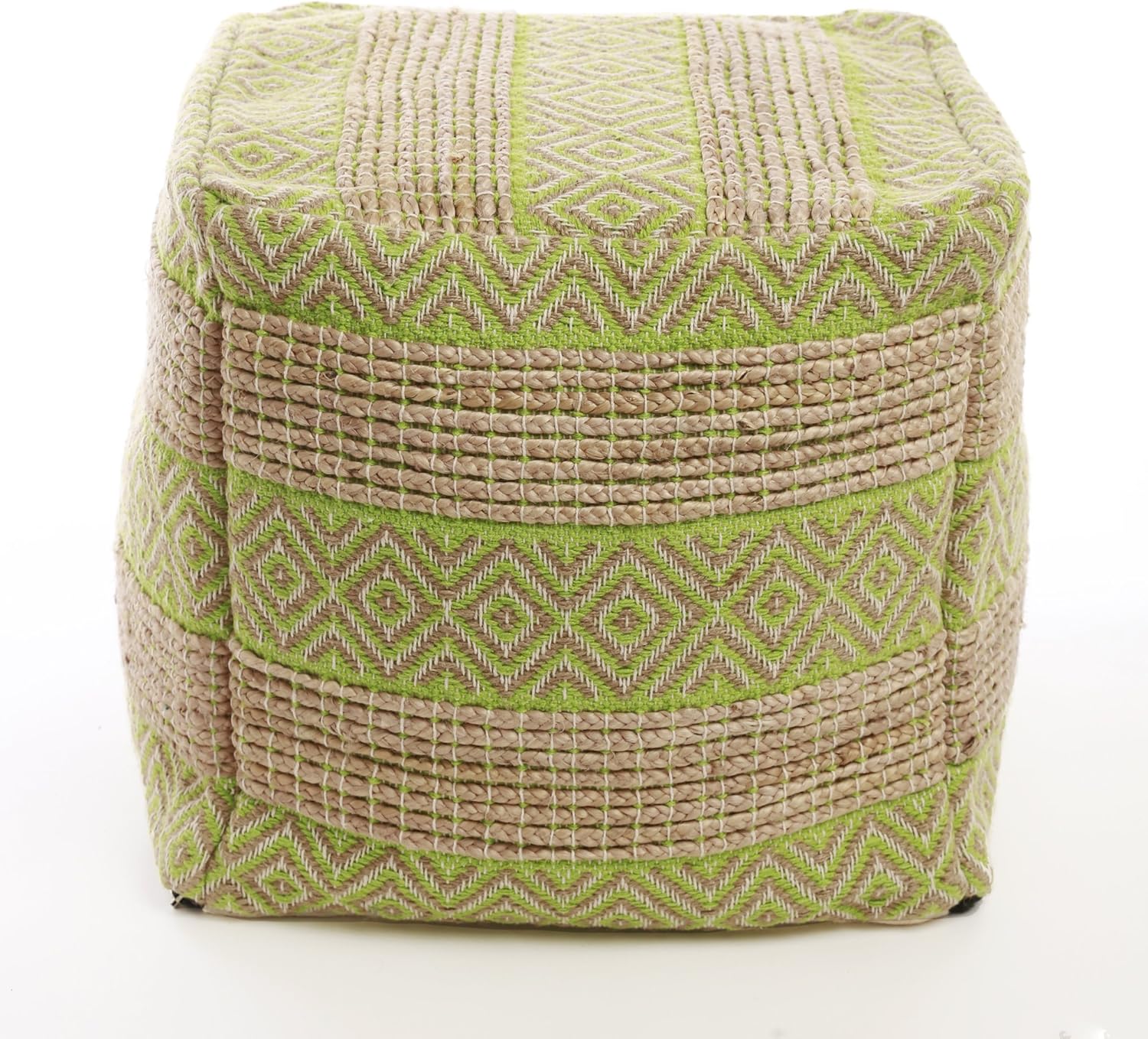 Best Home Fashion Closeout Green Diamond and Stripe Pattern Jute Pouf 18