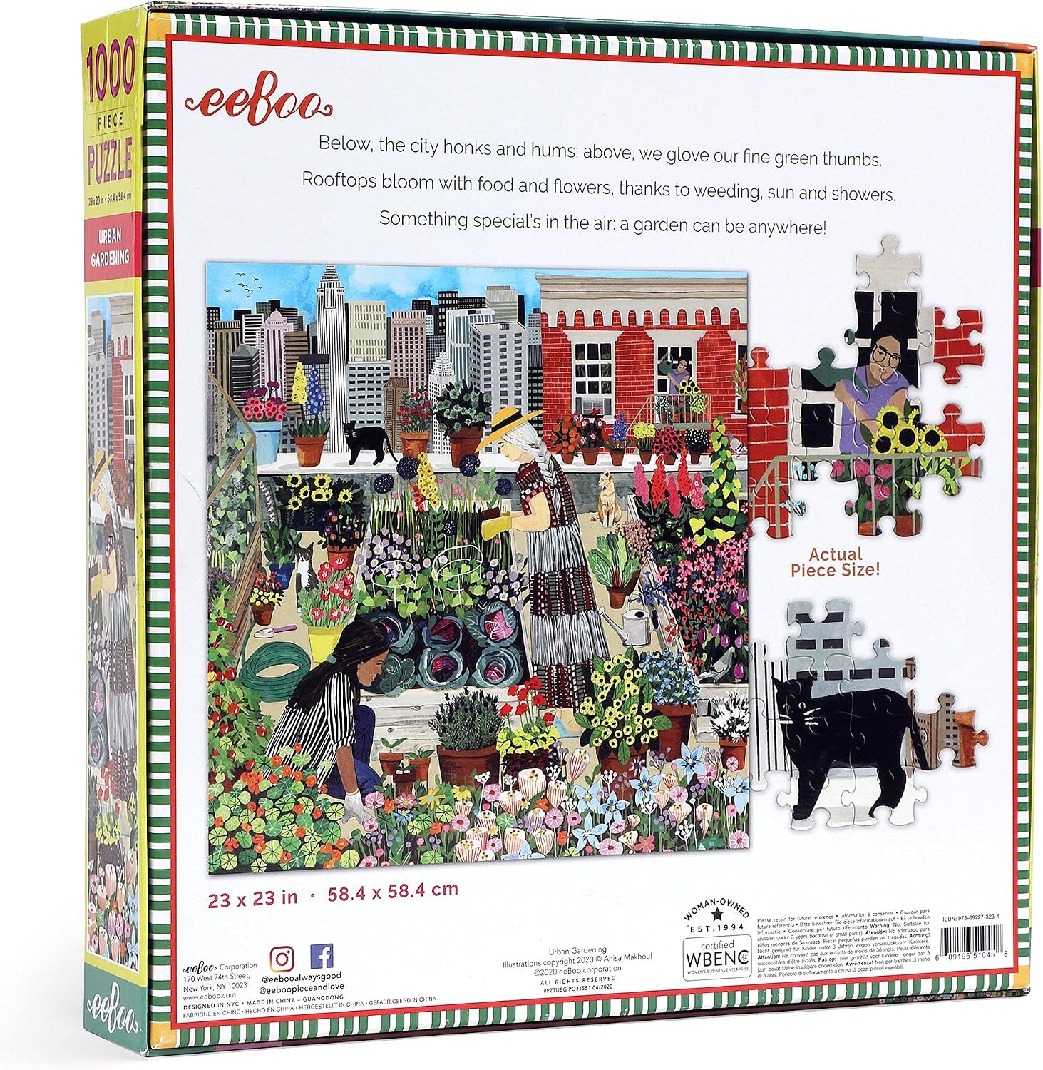 eeBoo 1000 Piece Puzzle - Urban Gardening Jigsaw Puzzle for Adults, Square 23" x 23" Made with Recycled Board & Vegetable-Based Ink