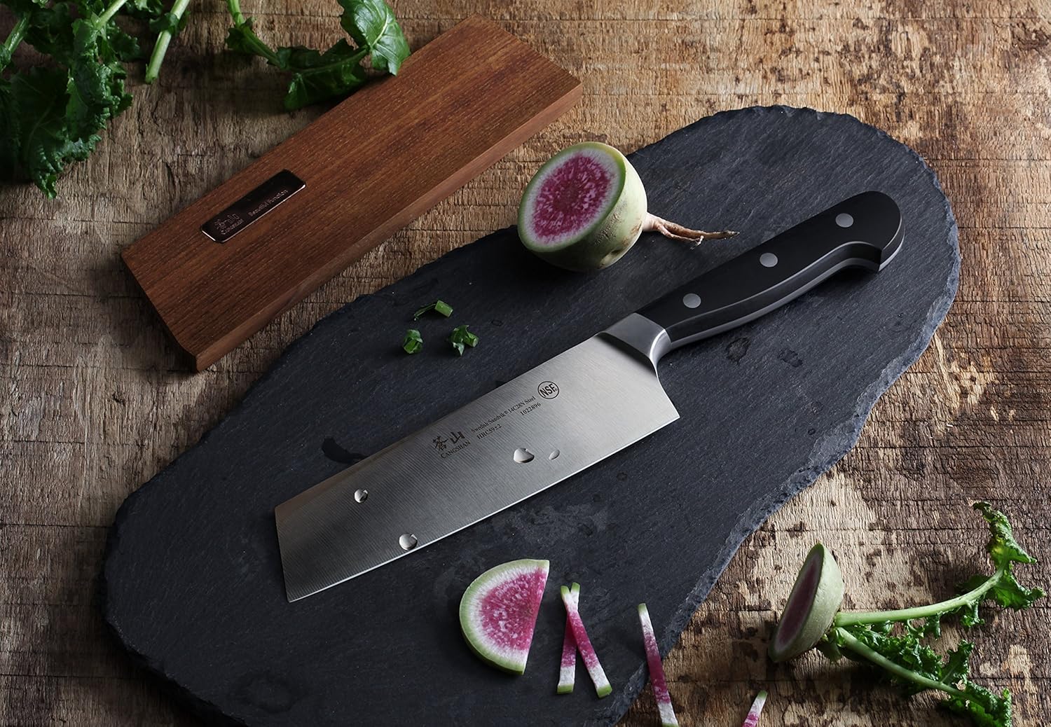 Cangshan TV2 Series 1022902 Swedish 14C28N Steel Forged 7-Inch Nakiri Knife and Wood Sheath Set : Home & Kitchen