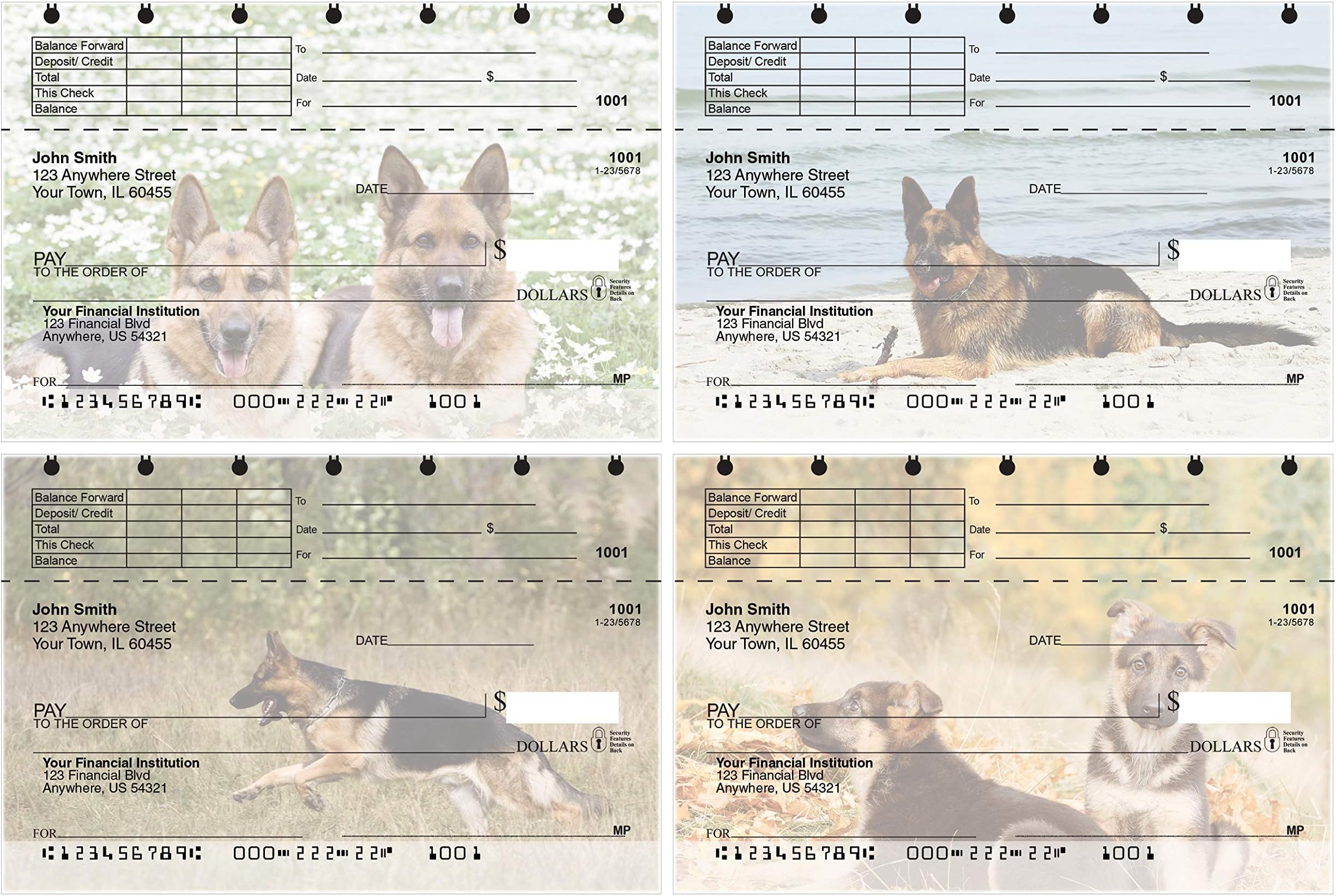 Carousel Checks Inc German Shepherd Top Stub Value Priced Personal Checks, 4 Boxes of Singles,480 Checks