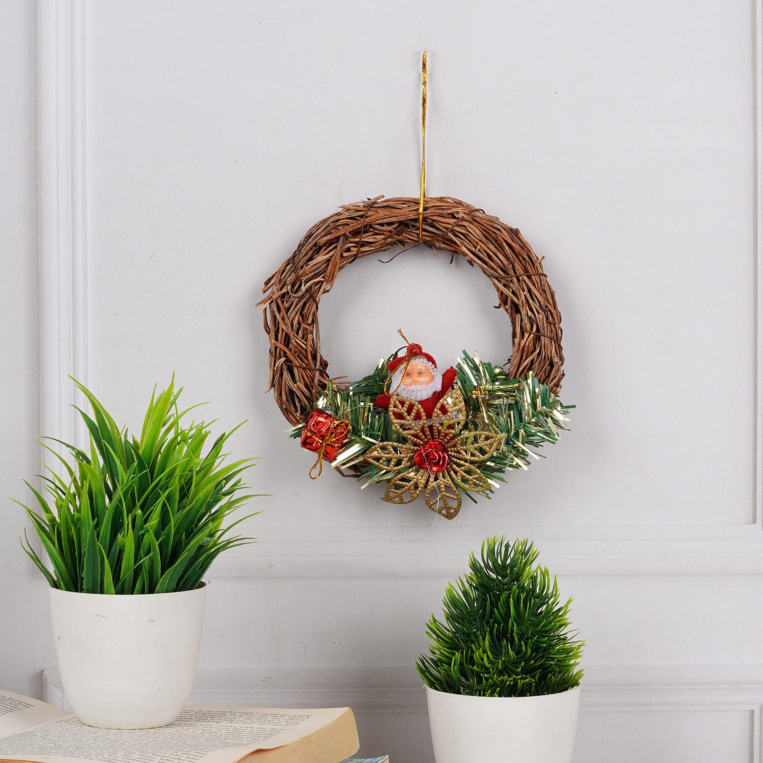 Webelkart® Premium Holy Wreath Santa Claus Christmas Wall Hanging/Door Hanging and Decoration Items|Christmas Gift Items