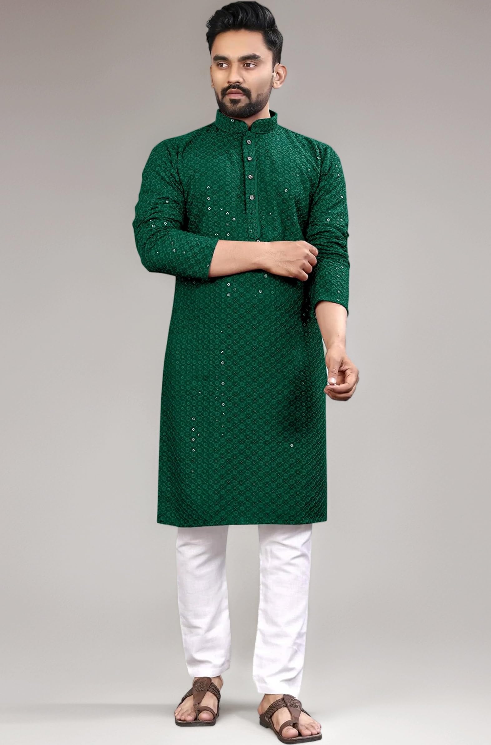 Men's Indian Ethnic Wear Straight Lucknowi Kurta