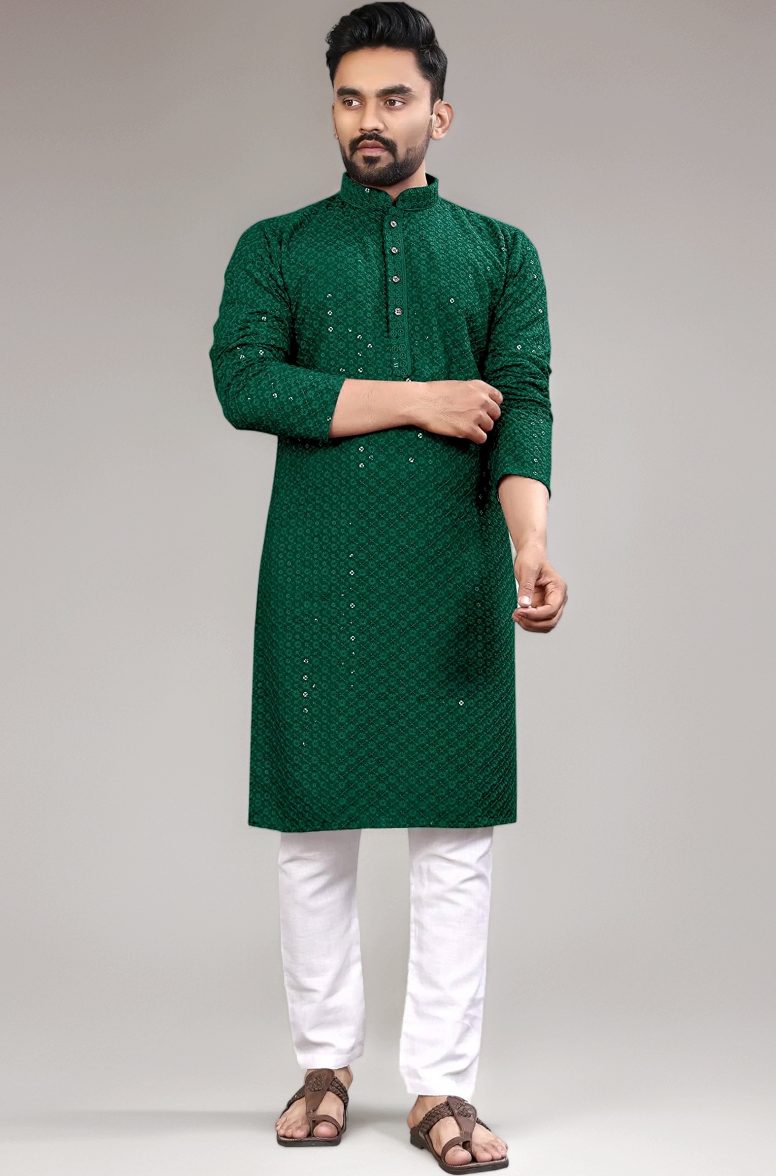 Men's Indian Ethnic Wear Straight Lucknowi Kurta
